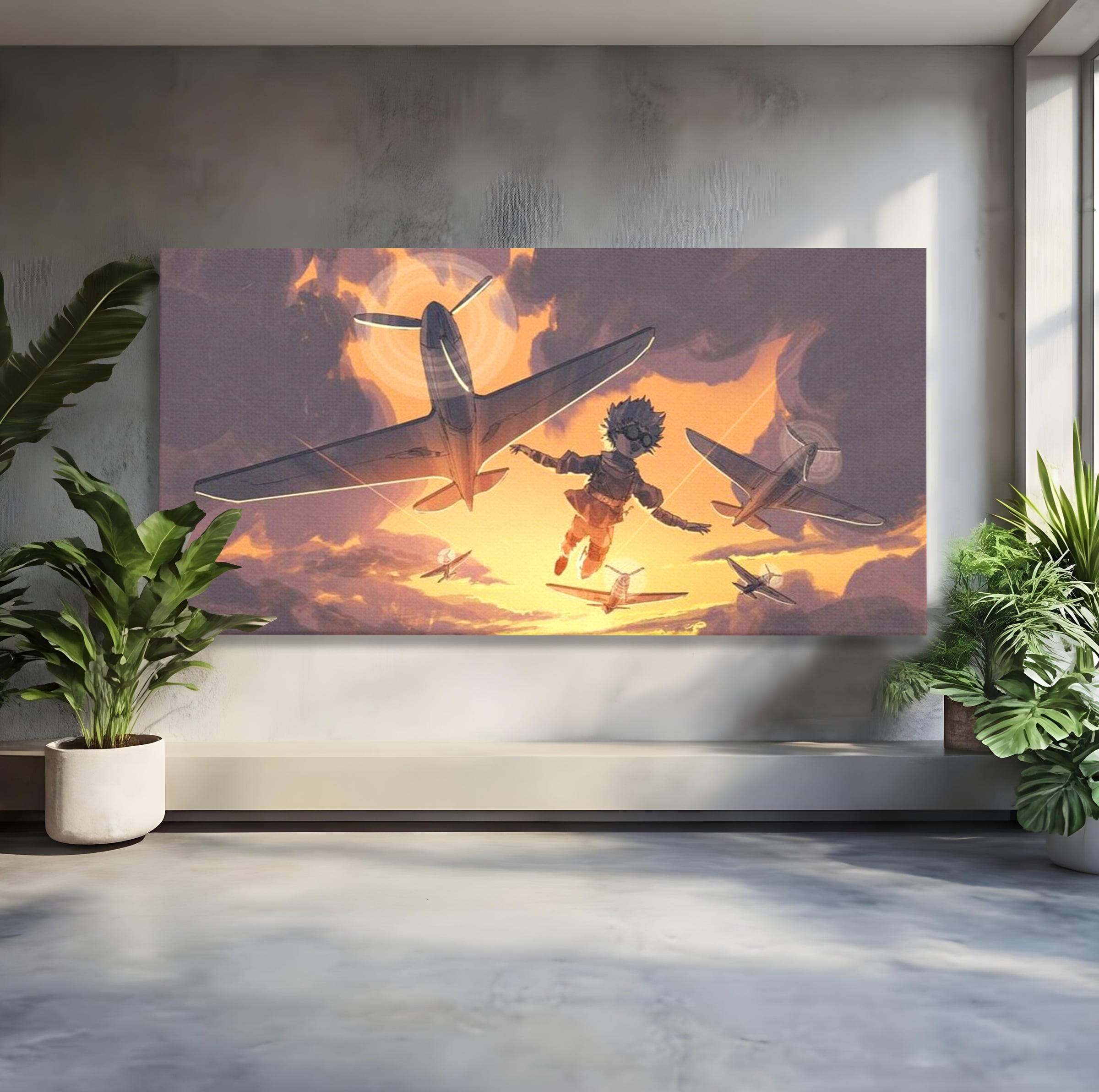 Tablou Canvas Premium, LuxCanva® K1019, Micul Aviator, Zbor, Vise, Nori, Cer, Copil, Escadrila, Soare, Stele, Avioane, Aventura, Curaj, Erou, Aerian, Cinematic, Aviatie, Camera Copii