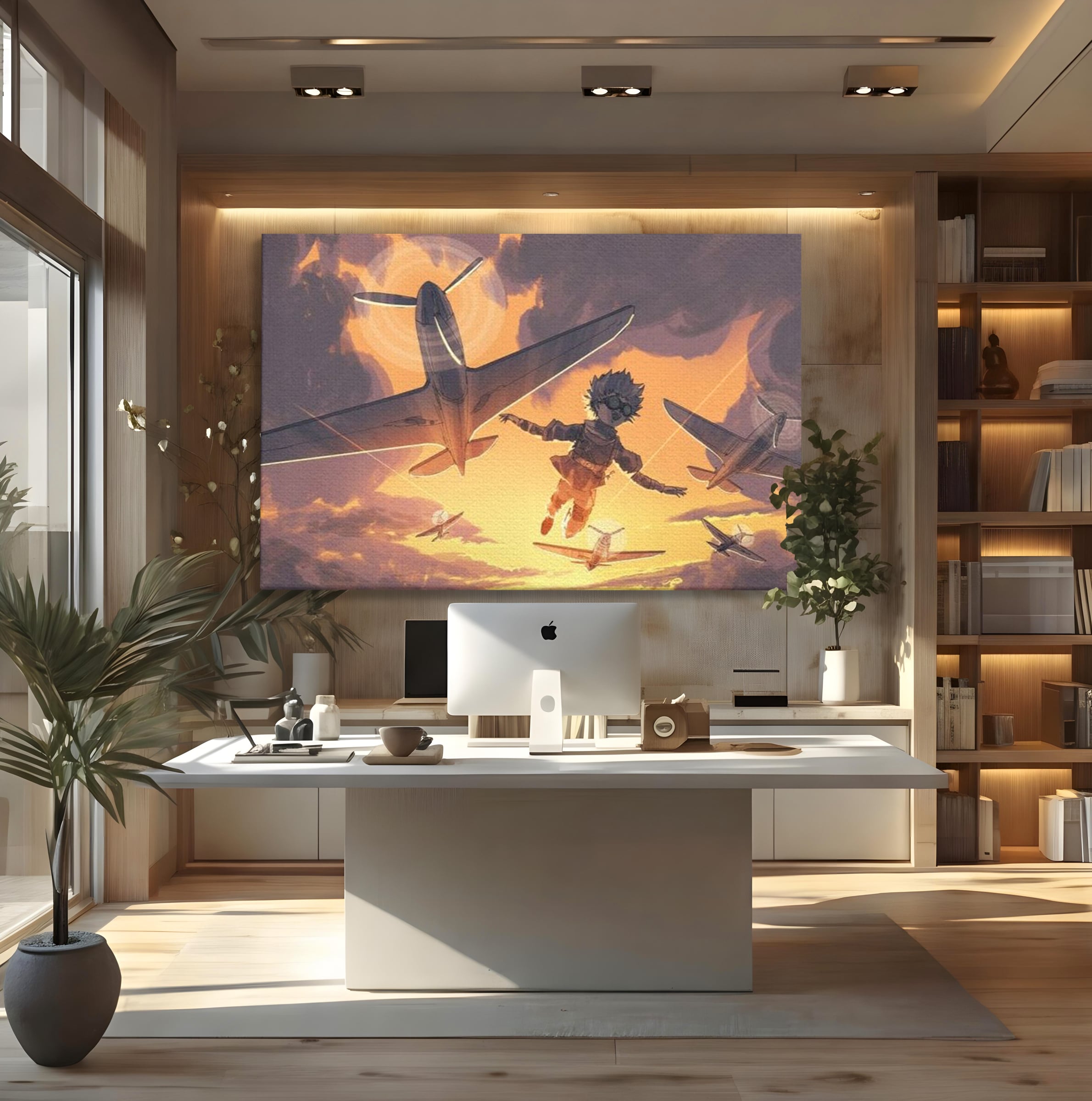 Tablou Canvas Premium, LuxCanva® K1019, Micul Aviator, Zbor, Vise, Nori, Cer, Copil, Escadrila, Soare, Stele, Avioane, Aventura, Curaj, Erou, Aerian, Cinematic, Aviatie, Camera Copii