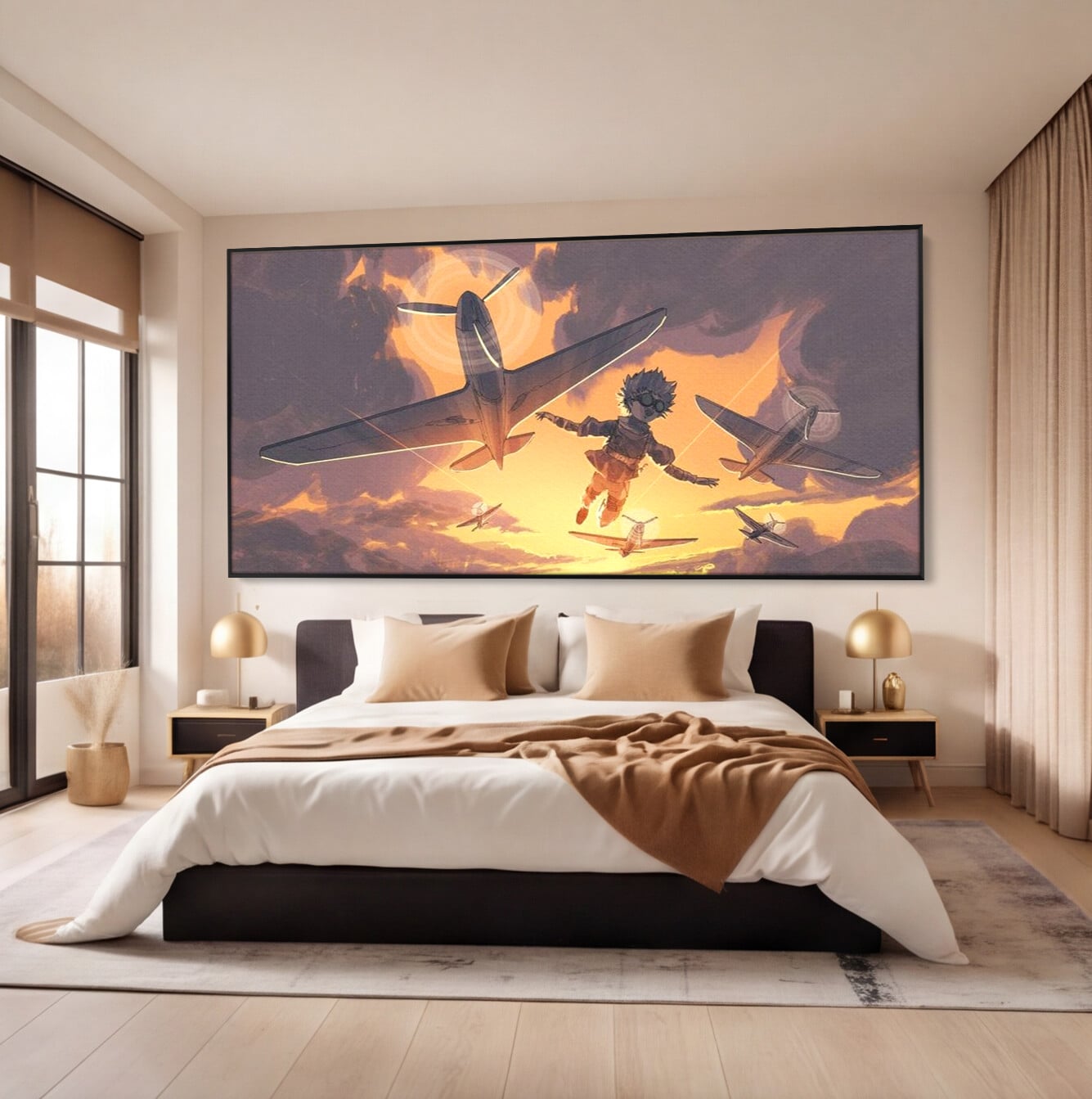 Tablou Canvas Premium, LuxCanva® K1019, Micul Aviator, Zbor, Vise, Nori, Cer, Copil, Escadrila, Soare, Stele, Avioane, Aventura, Curaj, Erou, Aerian, Cinematic, Aviatie, Camera Copii