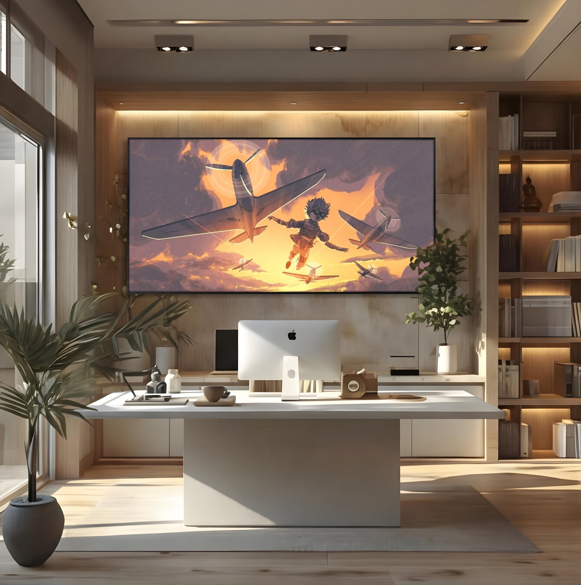 Tablou Canvas Premium, LuxCanva® K1019, Micul Aviator, Zbor, Vise, Nori, Cer, Copil, Escadrila, Soare, Stele, Avioane, Aventura, Curaj, Erou, Aerian, Cinematic, Aviatie, Camera Copii