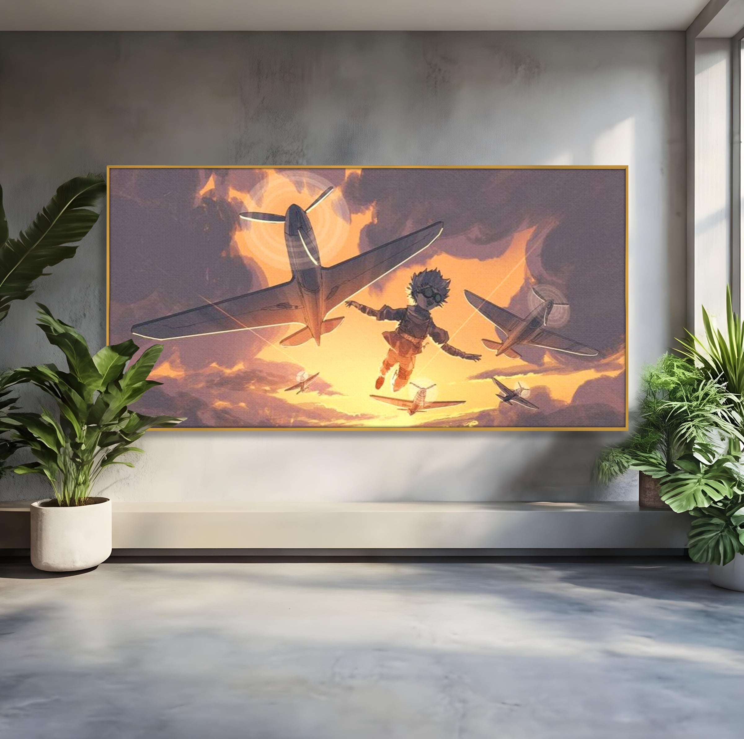 Tablou Canvas Premium, LuxCanva® K1019, Micul Aviator, Zbor, Vise, Nori, Cer, Copil, Escadrila, Soare, Stele, Avioane, Aventura, Curaj, Erou, Aerian, Cinematic, Aviatie, Camera Copii