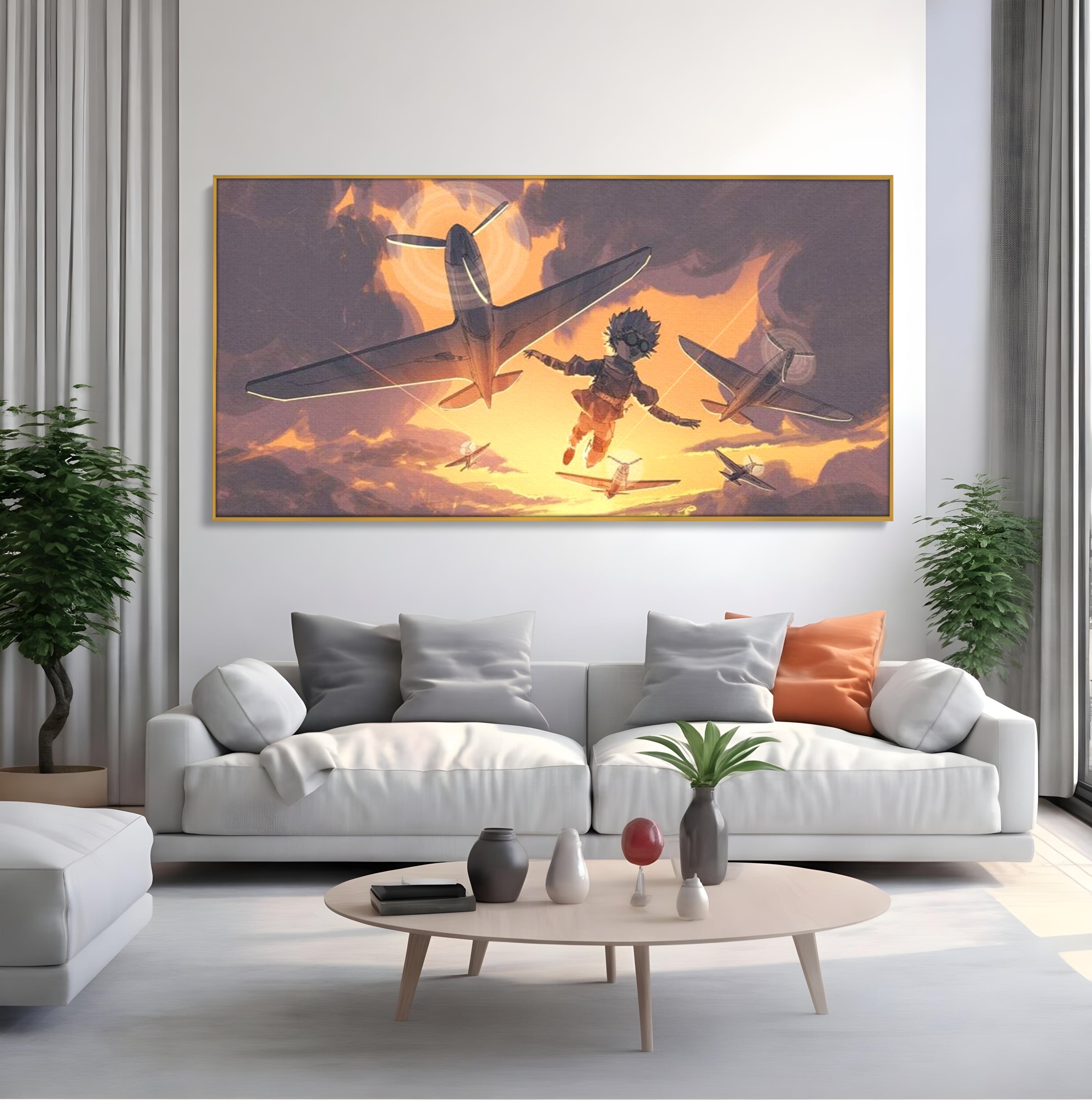 Tablou Canvas Premium, LuxCanva® K1019, Micul Aviator, Zbor, Vise, Nori, Cer, Copil, Escadrila, Soare, Stele, Avioane, Aventura, Curaj, Erou, Aerian, Cinematic, Aviatie, Camera Copii