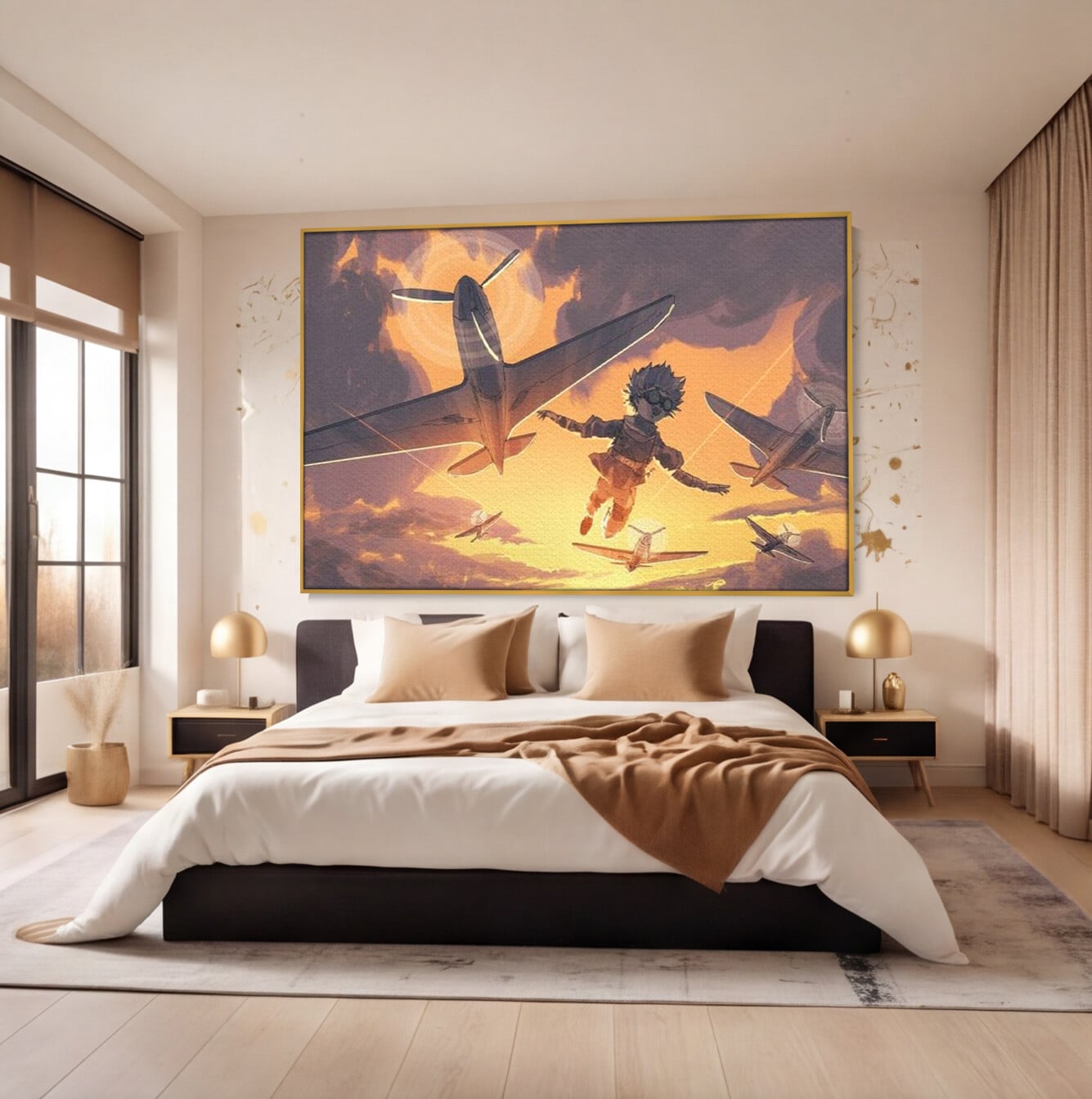 Tablou Canvas Premium, LuxCanva® K1019, Micul Aviator, Zbor, Vise, Nori, Cer, Copil, Escadrila, Soare, Stele, Avioane, Aventura, Curaj, Erou, Aerian, Cinematic, Aviatie, Camera Copii
