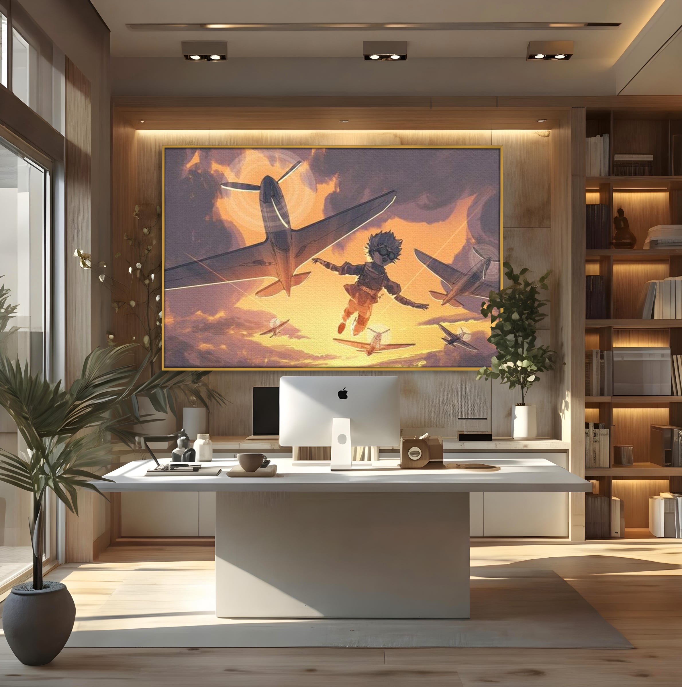 Tablou Canvas Premium, LuxCanva® K1019, Micul Aviator, Zbor, Vise, Nori, Cer, Copil, Escadrila, Soare, Stele, Avioane, Aventura, Curaj, Erou, Aerian, Cinematic, Aviatie, Camera Copii