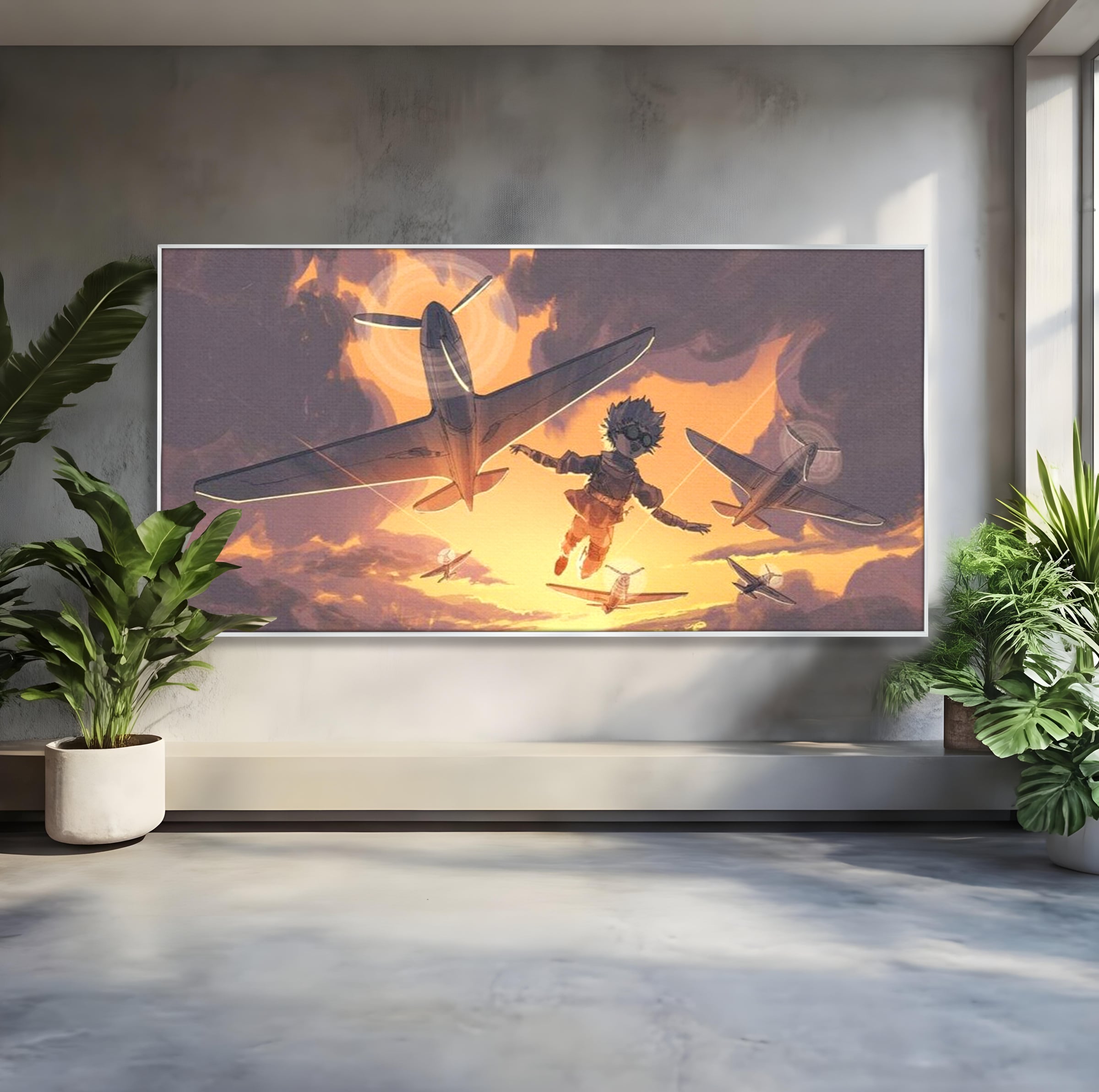 Tablou Canvas Premium, LuxCanva® K1019, Micul Aviator, Zbor, Vise, Nori, Cer, Copil, Escadrila, Soare, Stele, Avioane, Aventura, Curaj, Erou, Aerian, Cinematic, Aviatie, Camera Copii