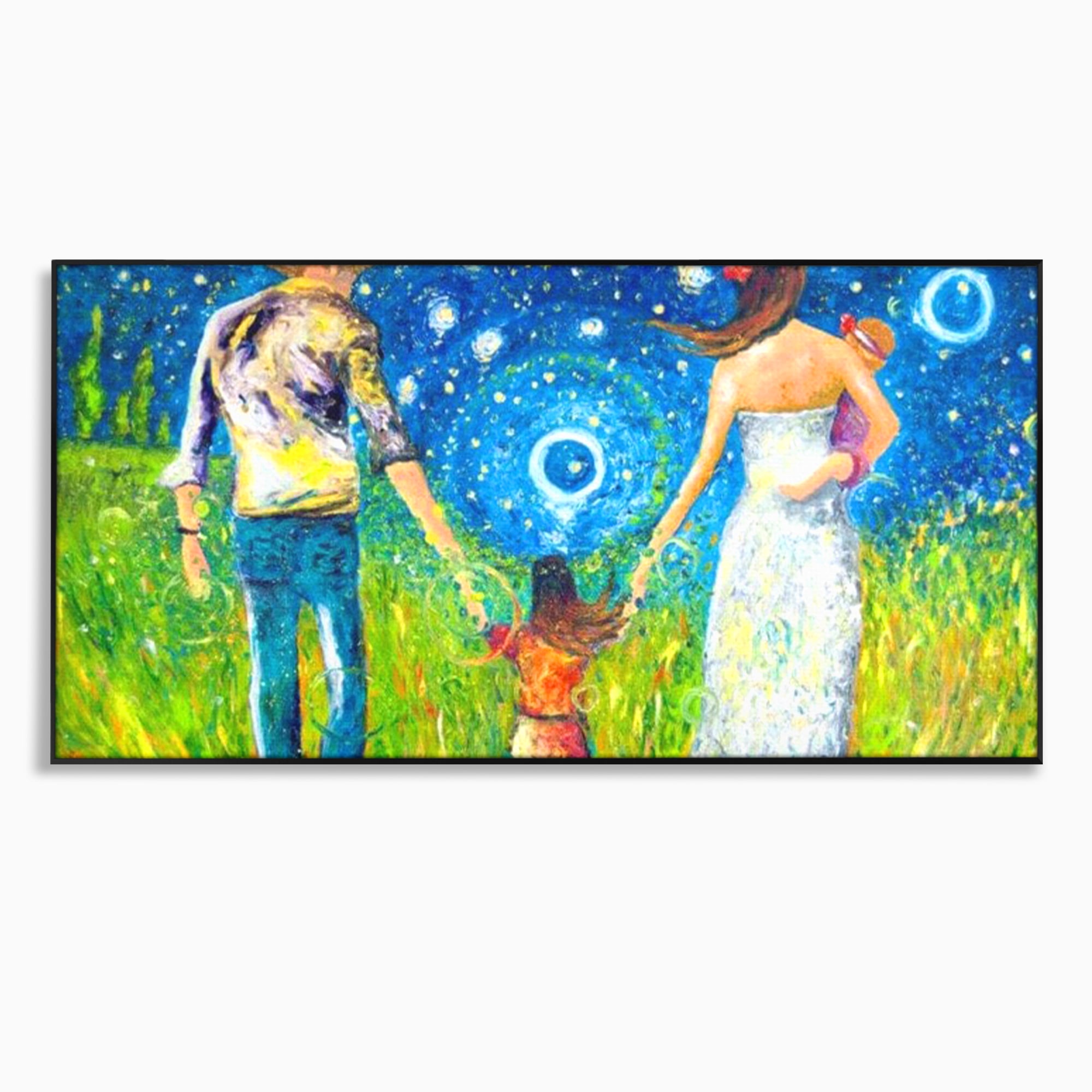 Tablou Canvas Premium, LuxCanva® K1020, Familia Impreuna, Mama, Tata, Copil, Cer, Pasi, Plimbare, Timp, Infinit, Iubire, Vesnicie, Inimi, Calatorie, Armonie, Emotie, Iubitor, Camera Copii