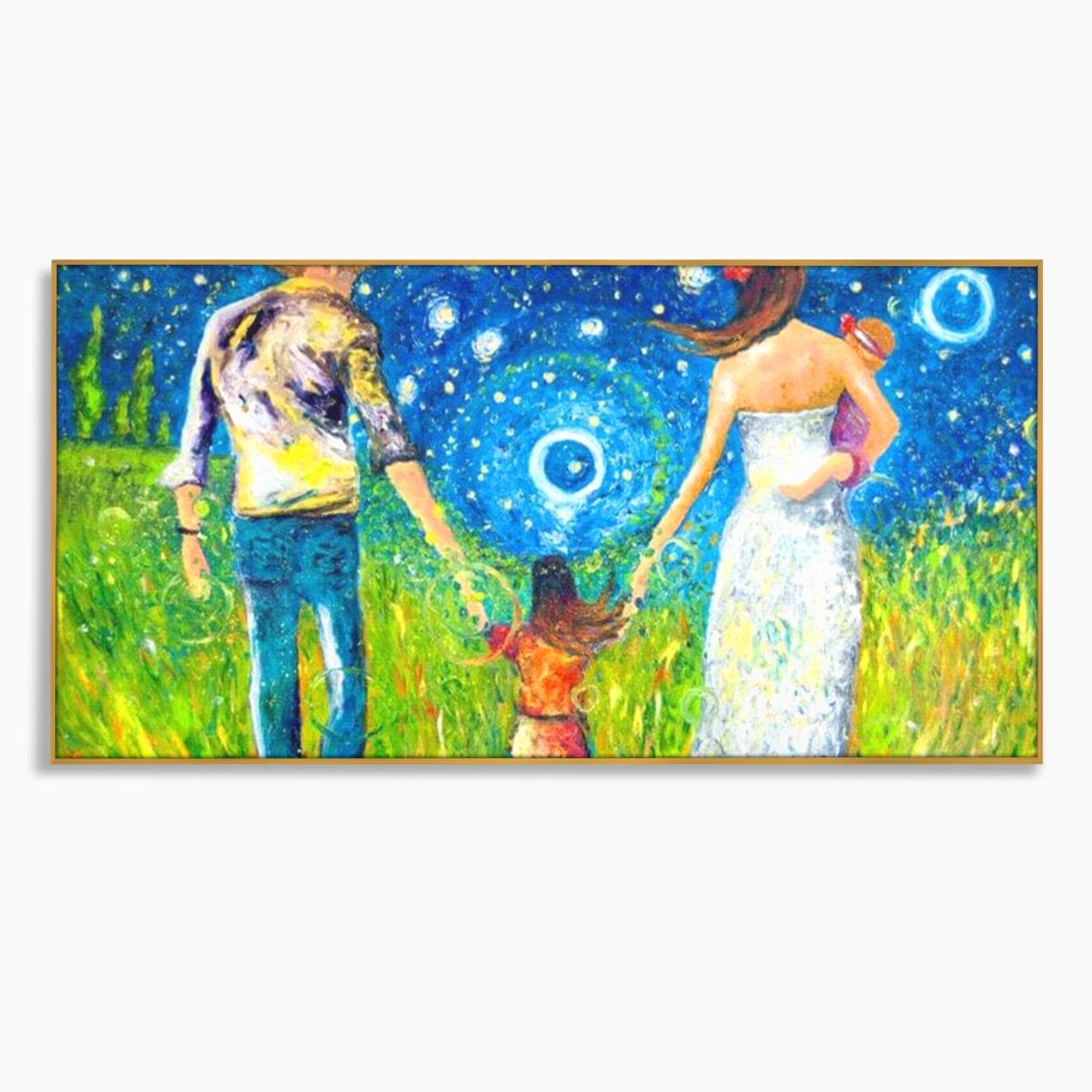 Tablou Canvas Premium, LuxCanva® K1020, Familia Impreuna, Mama, Tata, Copil, Cer, Pasi, Plimbare, Timp, Infinit, Iubire, Vesnicie, Inimi, Calatorie, Armonie, Emotie, Iubitor, Camera Copii