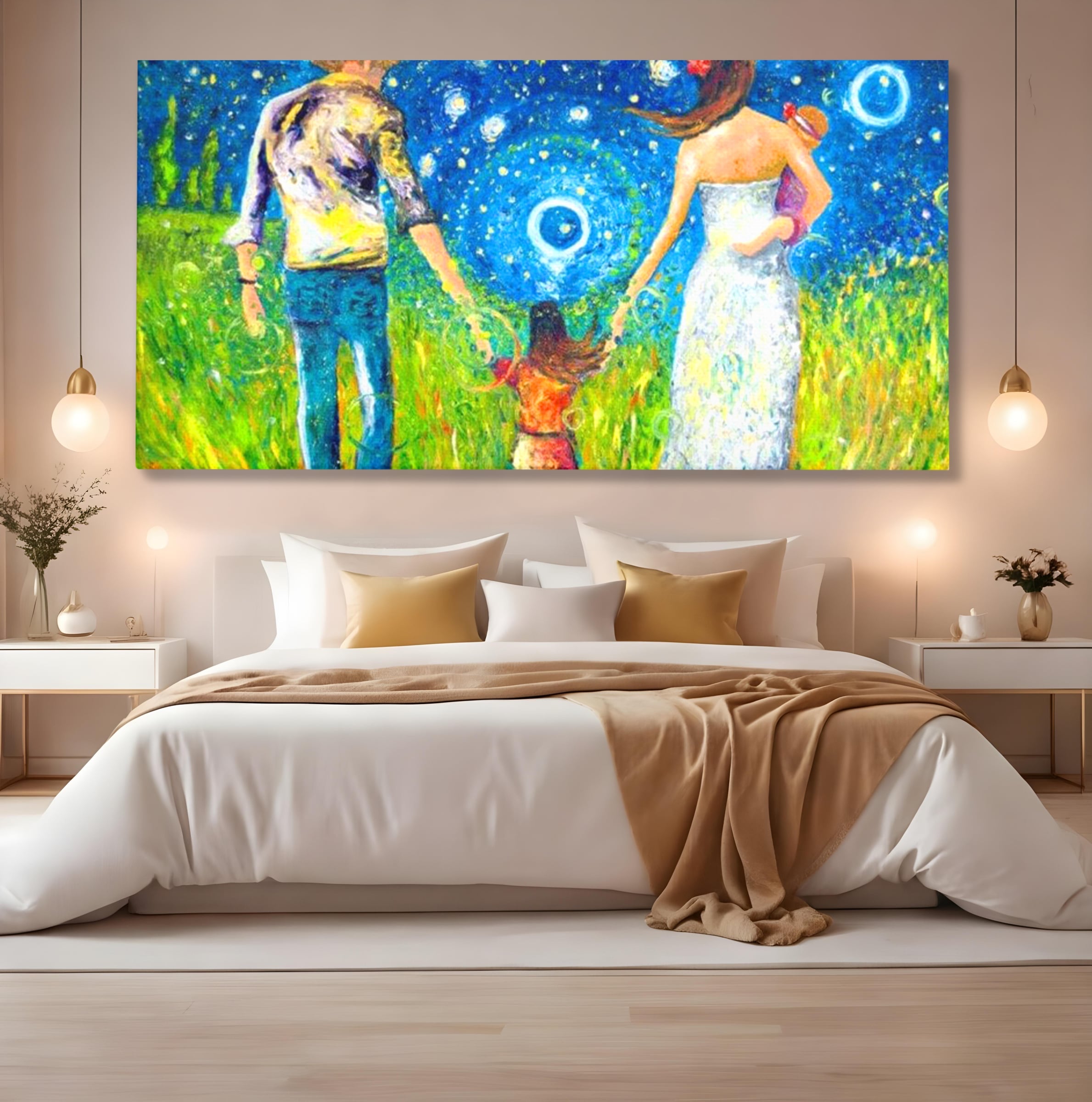 Tablou Canvas Premium, LuxCanva® K1020, Familia Impreuna, Mama, Tata, Copil, Cer, Pasi, Plimbare, Timp, Infinit, Iubire, Vesnicie, Inimi, Calatorie, Armonie, Emotie, Iubitor, Camera Copii