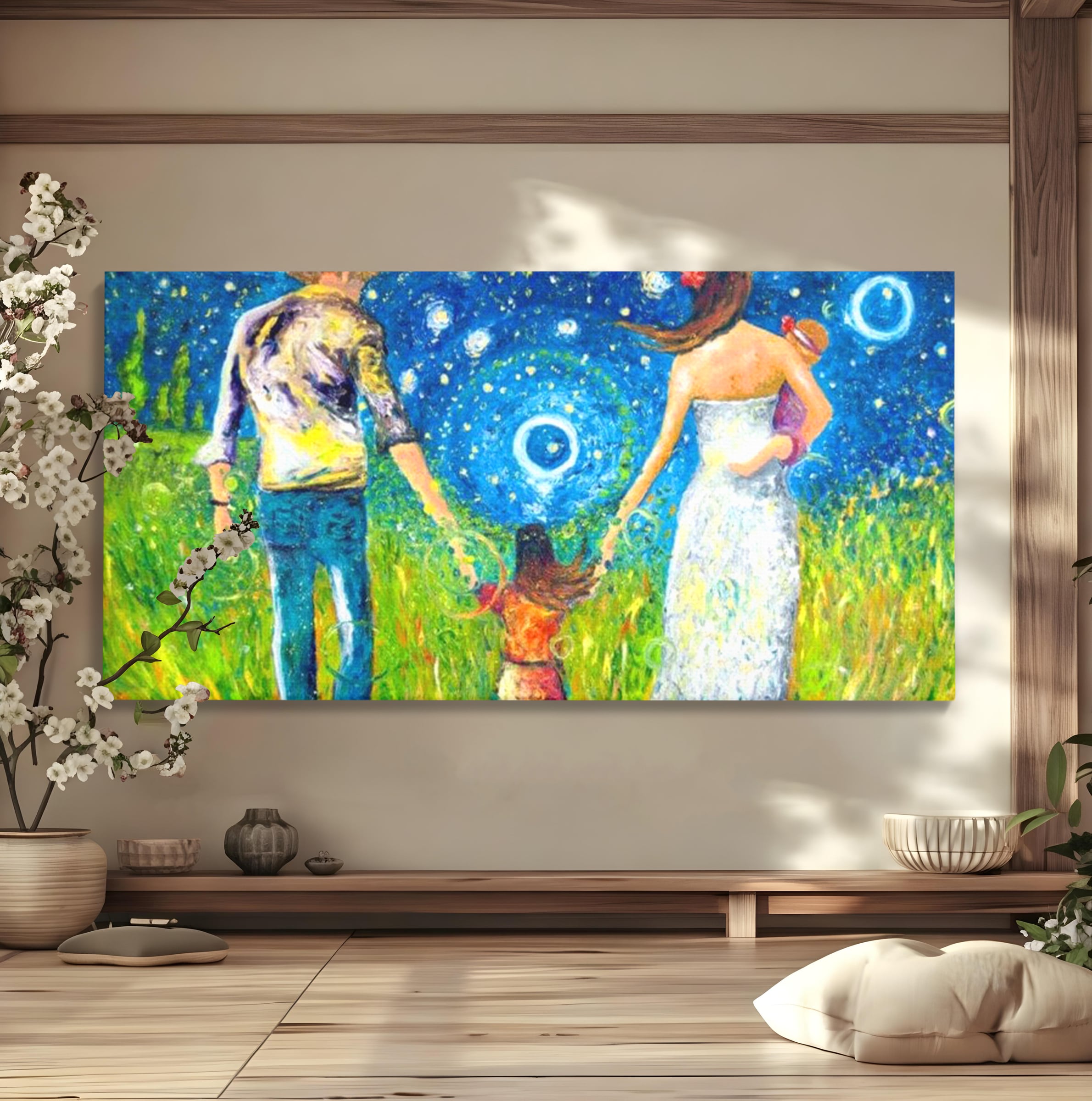 Tablou Canvas Premium, LuxCanva® K1020, Familia Impreuna, Mama, Tata, Copil, Cer, Pasi, Plimbare, Timp, Infinit, Iubire, Vesnicie, Inimi, Calatorie, Armonie, Emotie, Iubitor, Camera Copii