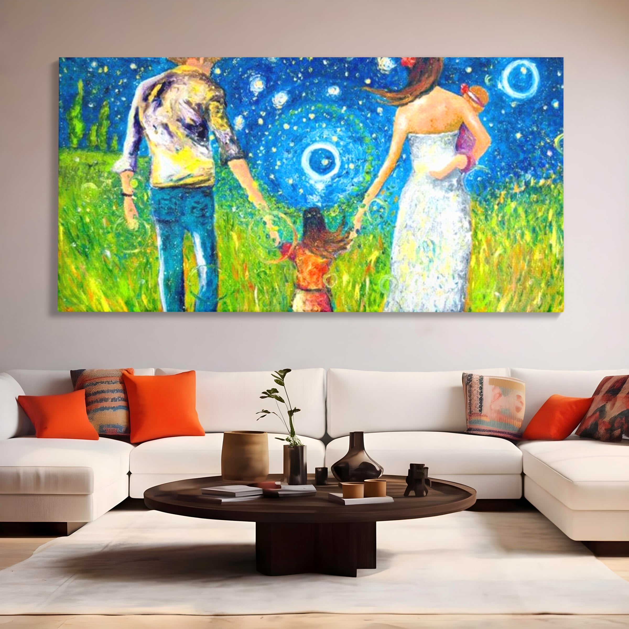 Tablou Canvas Premium, LuxCanva® K1020, Familia Impreuna, Mama, Tata, Copil, Cer, Pasi, Plimbare, Timp, Infinit, Iubire, Vesnicie, Inimi, Calatorie, Armonie, Emotie, Iubitor, Camera Copii