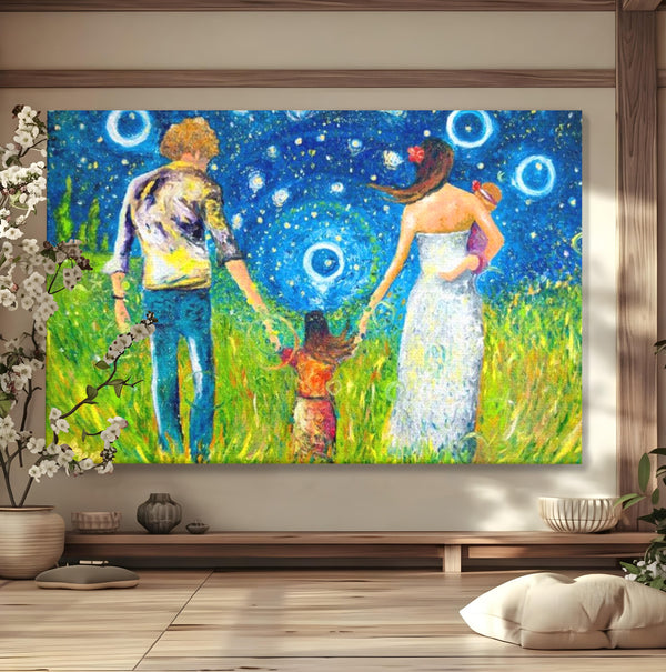 Tablou Canvas Premium, LuxCanva® K1020, Familia Impreuna, Mama, Tata, Copil, Cer, Pasi, Plimbare, Timp, Infinit, Iubire, Vesnicie, Inimi, Calatorie, Armonie, Emotie, Iubitor, Camera Copii