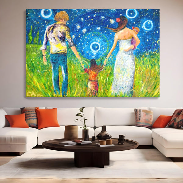 Tablou Canvas Premium, LuxCanva® K1020, Familia Impreuna, Mama, Tata, Copil, Cer, Pasi, Plimbare, Timp, Infinit, Iubire, Vesnicie, Inimi, Calatorie, Armonie, Emotie, Iubitor, Camera Copii