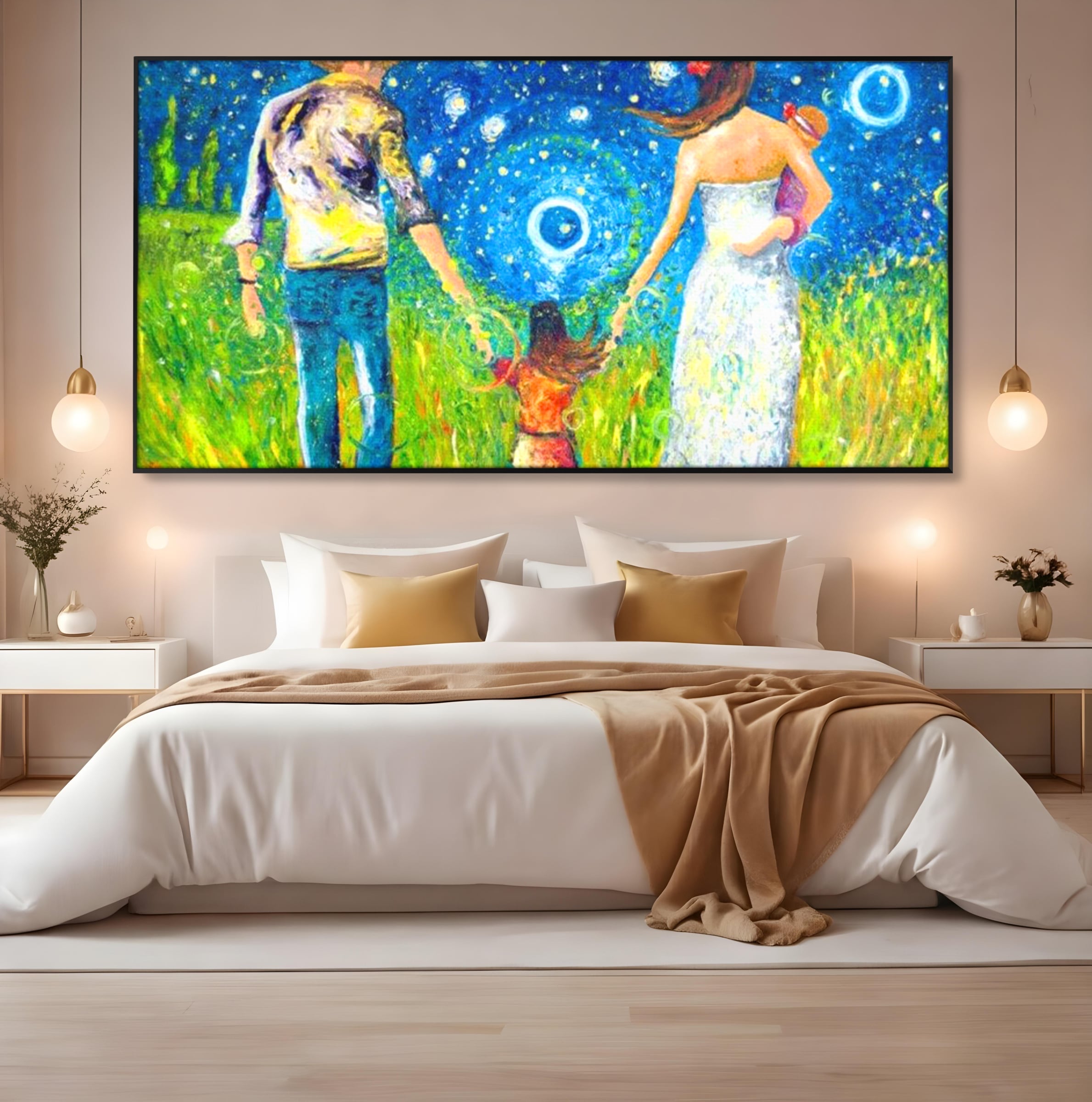Tablou Canvas Premium, LuxCanva® K1020, Familia Impreuna, Mama, Tata, Copil, Cer, Pasi, Plimbare, Timp, Infinit, Iubire, Vesnicie, Inimi, Calatorie, Armonie, Emotie, Iubitor, Camera Copii