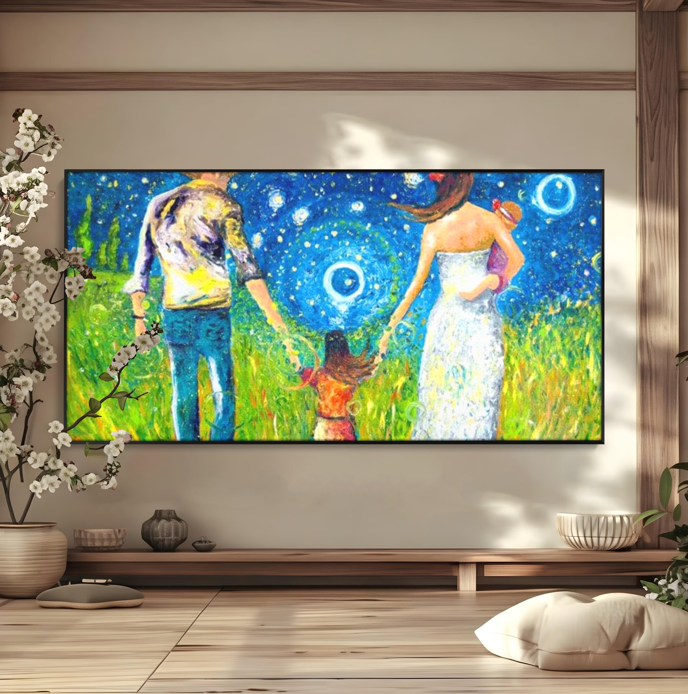 Tablou Canvas Premium, LuxCanva® K1020, Familia Impreuna, Mama, Tata, Copil, Cer, Pasi, Plimbare, Timp, Infinit, Iubire, Vesnicie, Inimi, Calatorie, Armonie, Emotie, Iubitor, Camera Copii