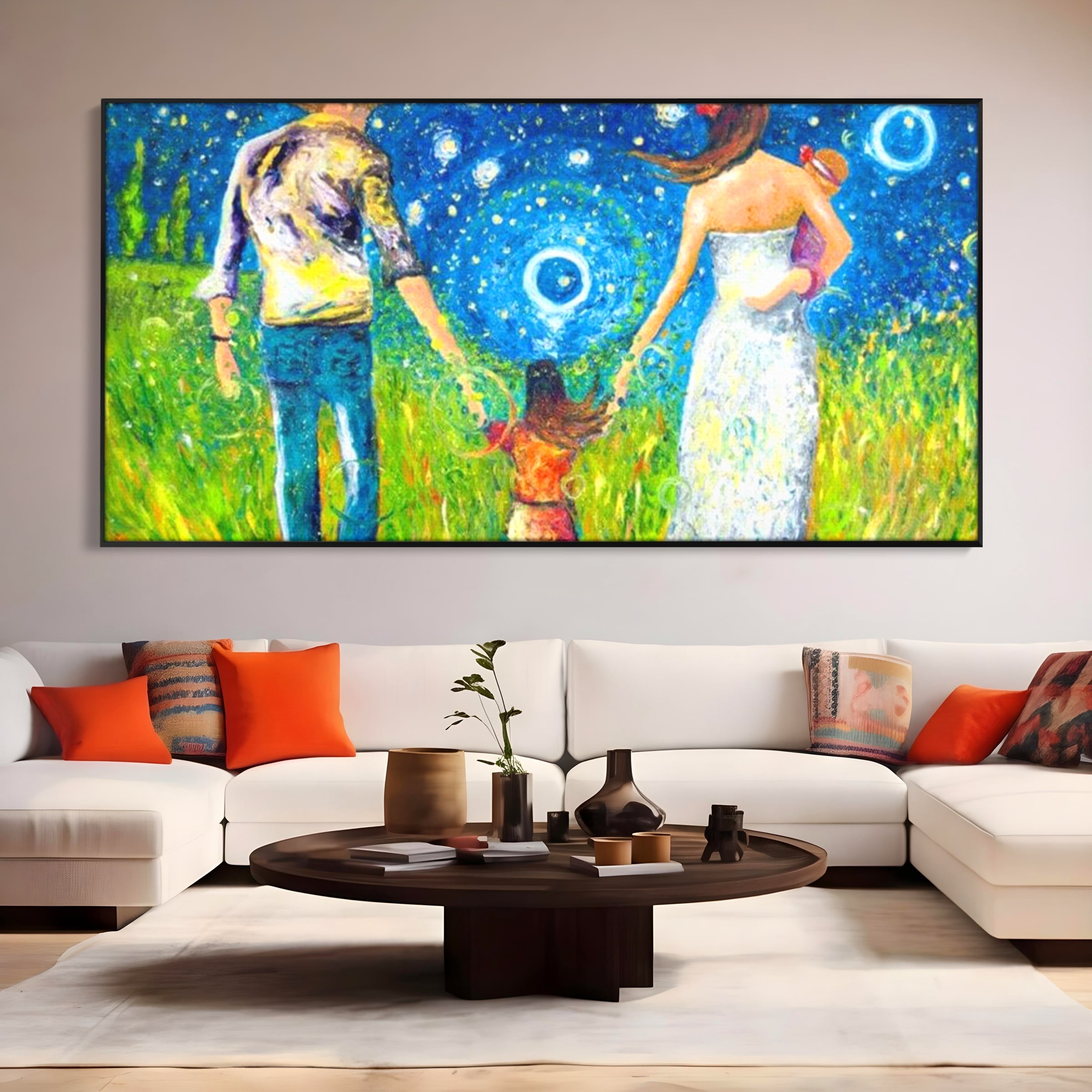 Tablou Canvas Premium, LuxCanva® K1020, Familia Impreuna, Mama, Tata, Copil, Cer, Pasi, Plimbare, Timp, Infinit, Iubire, Vesnicie, Inimi, Calatorie, Armonie, Emotie, Iubitor, Camera Copii