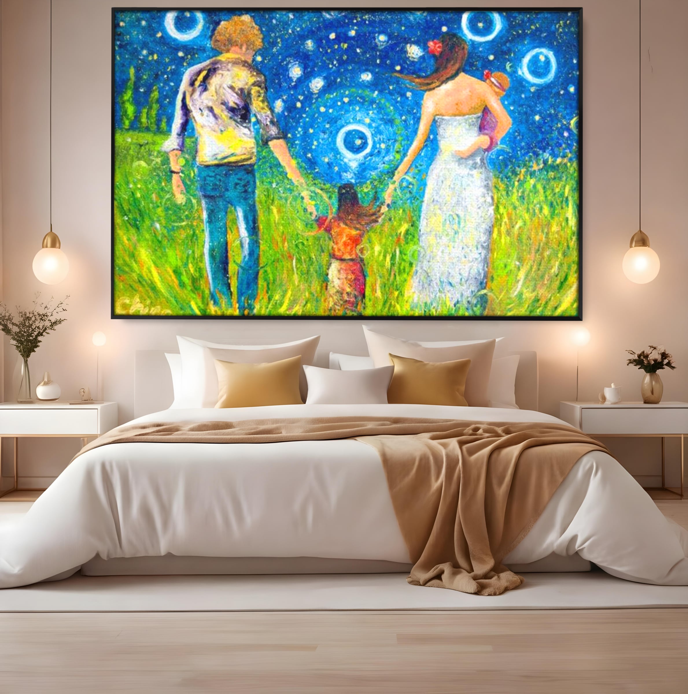Tablou Canvas Premium, LuxCanva® K1020, Familia Impreuna, Mama, Tata, Copil, Cer, Pasi, Plimbare, Timp, Infinit, Iubire, Vesnicie, Inimi, Calatorie, Armonie, Emotie, Iubitor, Camera Copii