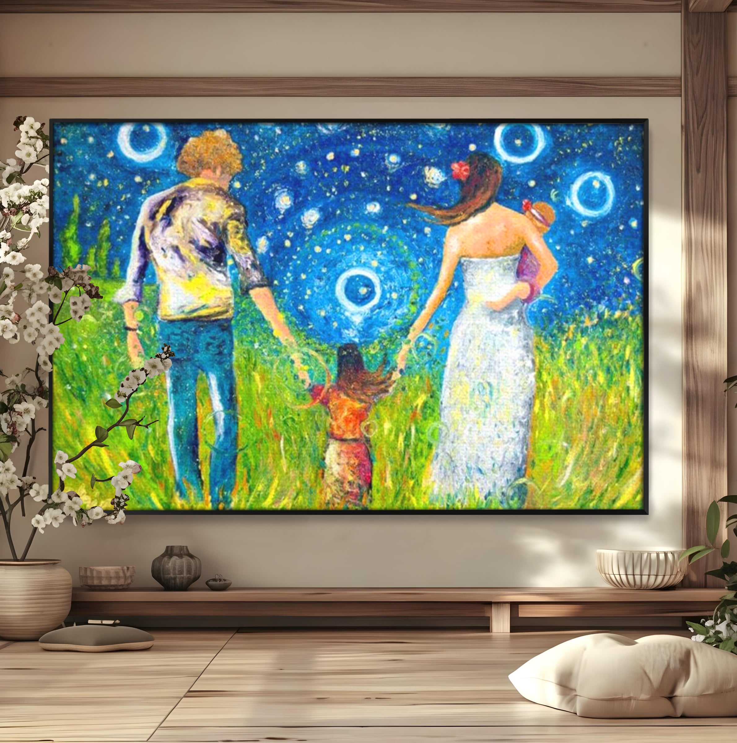 Tablou Canvas Premium, LuxCanva® K1020, Familia Impreuna, Mama, Tata, Copil, Cer, Pasi, Plimbare, Timp, Infinit, Iubire, Vesnicie, Inimi, Calatorie, Armonie, Emotie, Iubitor, Camera Copii