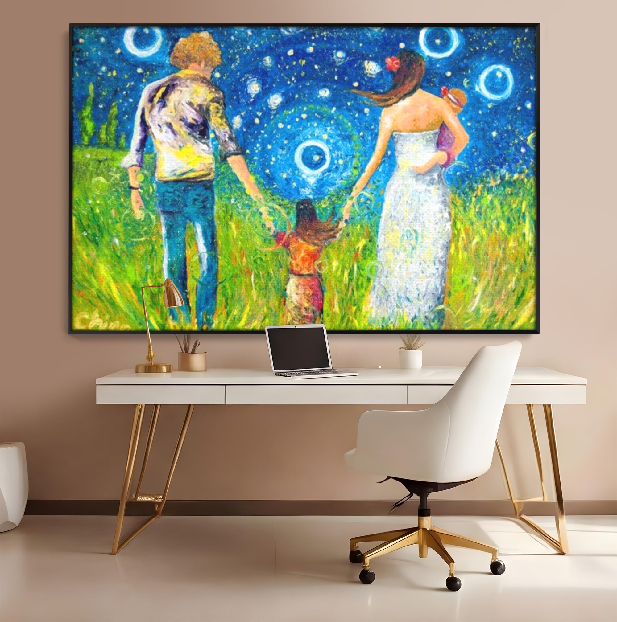 Tablou Canvas Premium, LuxCanva® K1020, Familia Impreuna, Mama, Tata, Copil, Cer, Pasi, Plimbare, Timp, Infinit, Iubire, Vesnicie, Inimi, Calatorie, Armonie, Emotie, Iubitor, Camera Copii