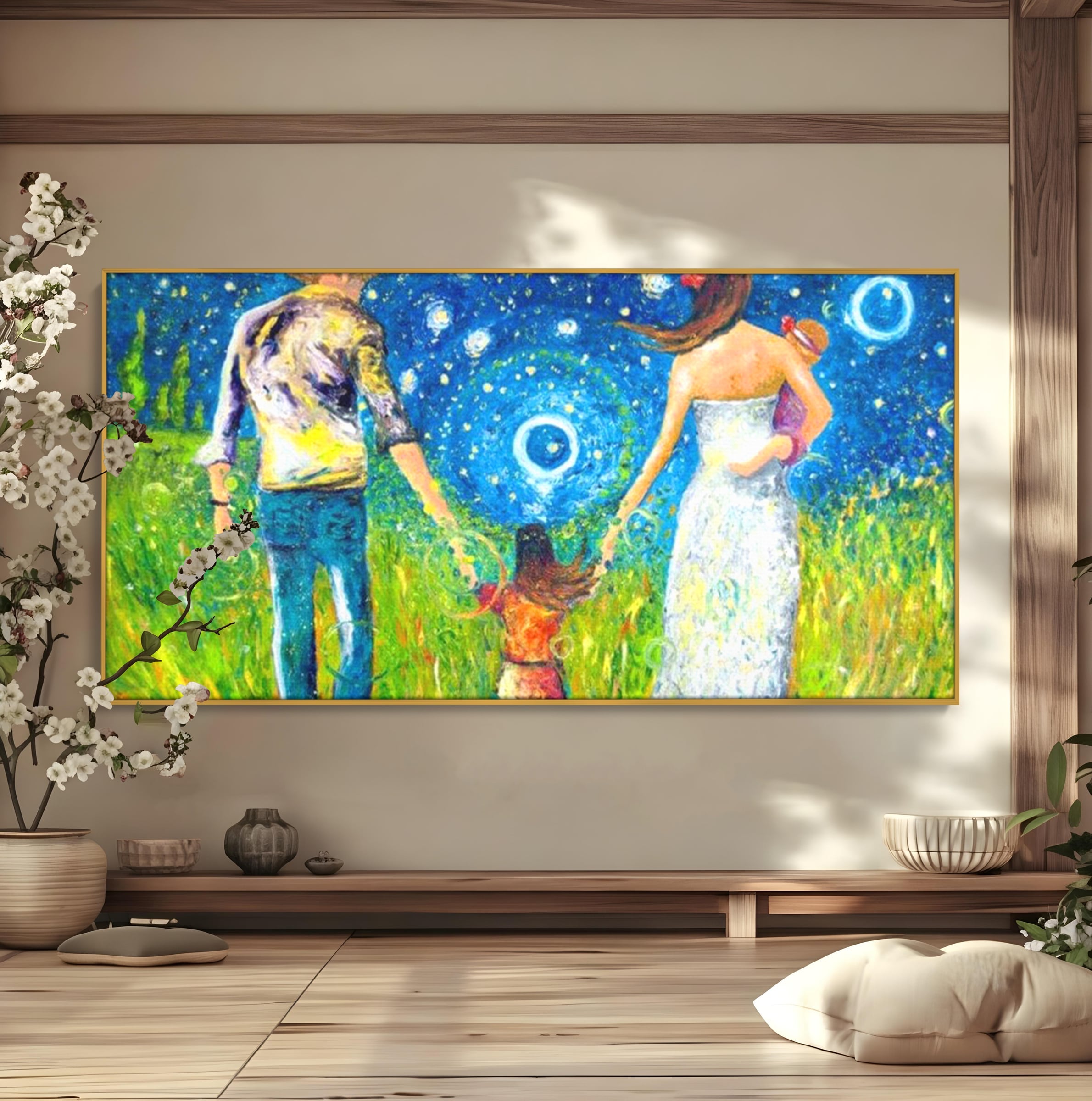 Tablou Canvas Premium, LuxCanva® K1020, Familia Impreuna, Mama, Tata, Copil, Cer, Pasi, Plimbare, Timp, Infinit, Iubire, Vesnicie, Inimi, Calatorie, Armonie, Emotie, Iubitor, Camera Copii