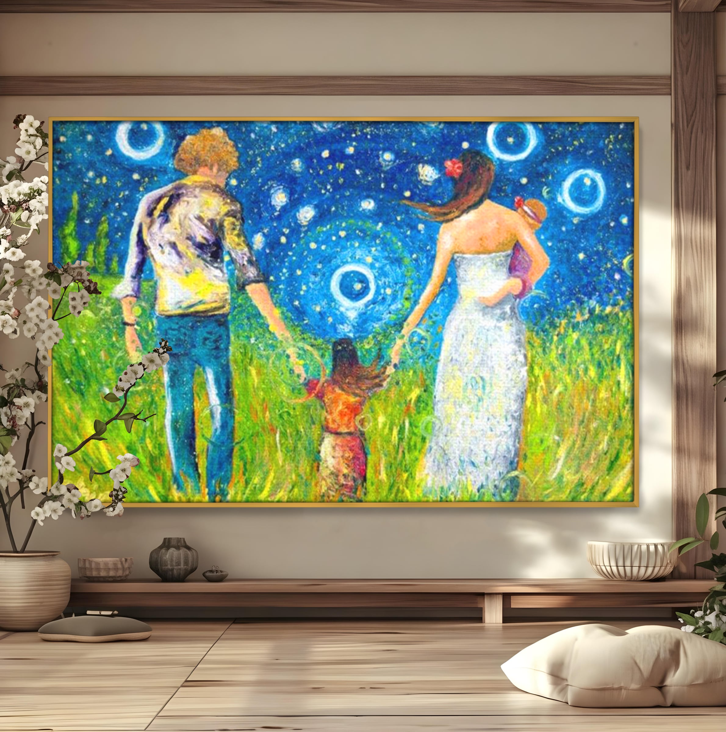 Tablou Canvas Premium, LuxCanva® K1020, Familia Impreuna, Mama, Tata, Copil, Cer, Pasi, Plimbare, Timp, Infinit, Iubire, Vesnicie, Inimi, Calatorie, Armonie, Emotie, Iubitor, Camera Copii