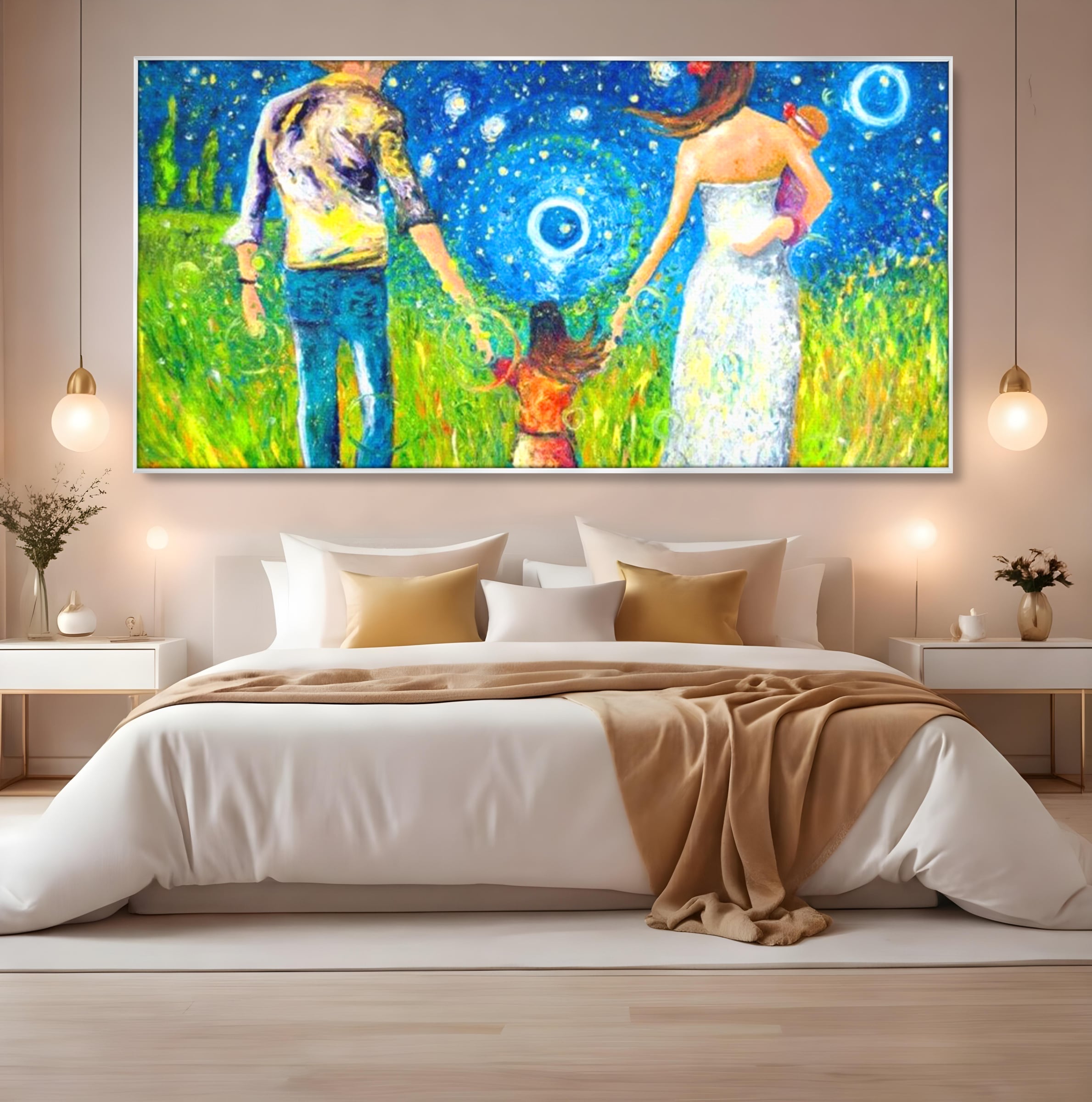 Tablou Canvas Premium, LuxCanva® K1020, Familia Impreuna, Mama, Tata, Copil, Cer, Pasi, Plimbare, Timp, Infinit, Iubire, Vesnicie, Inimi, Calatorie, Armonie, Emotie, Iubitor, Camera Copii