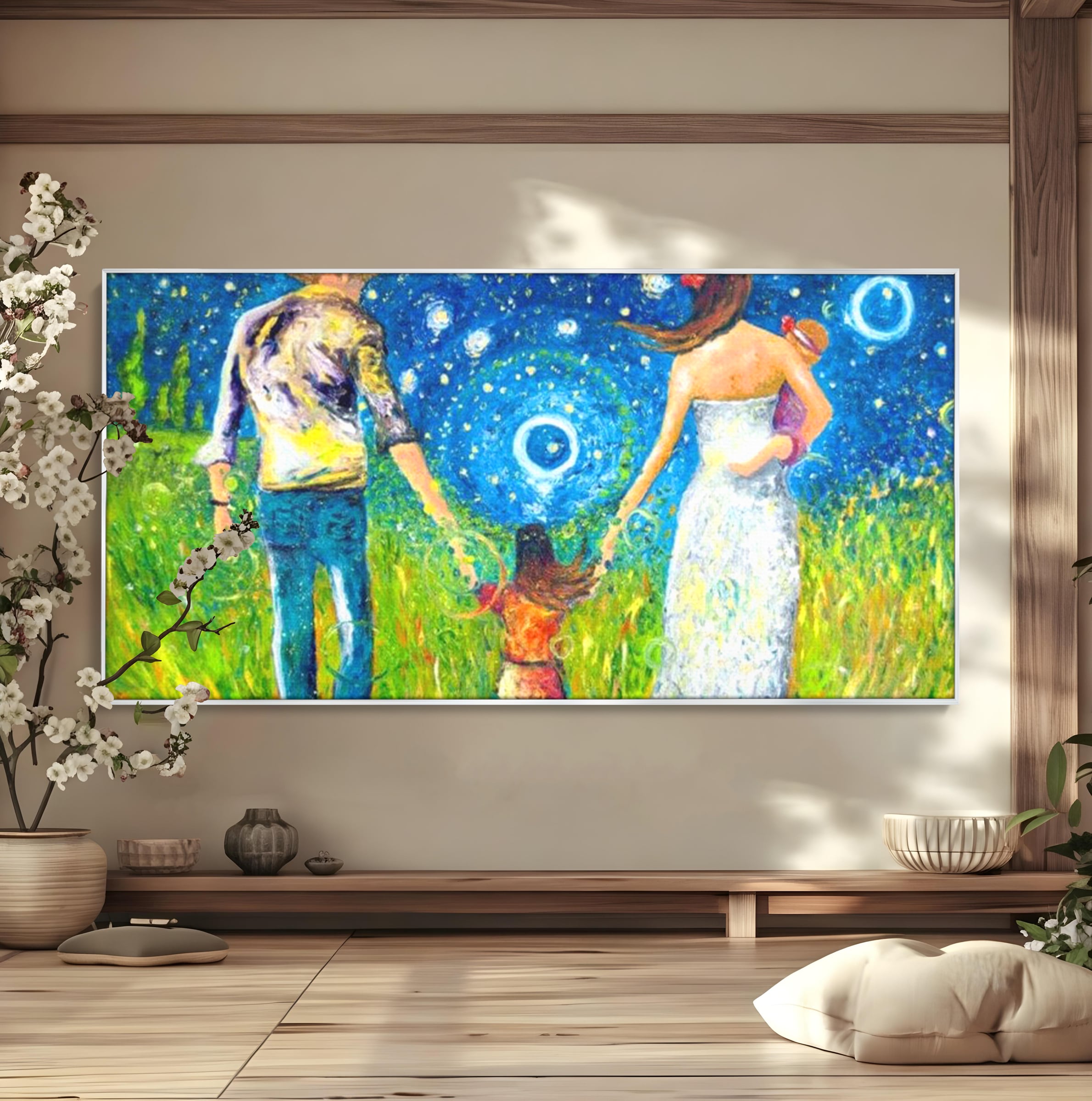 Tablou Canvas Premium, LuxCanva® K1020, Familia Impreuna, Mama, Tata, Copil, Cer, Pasi, Plimbare, Timp, Infinit, Iubire, Vesnicie, Inimi, Calatorie, Armonie, Emotie, Iubitor, Camera Copii