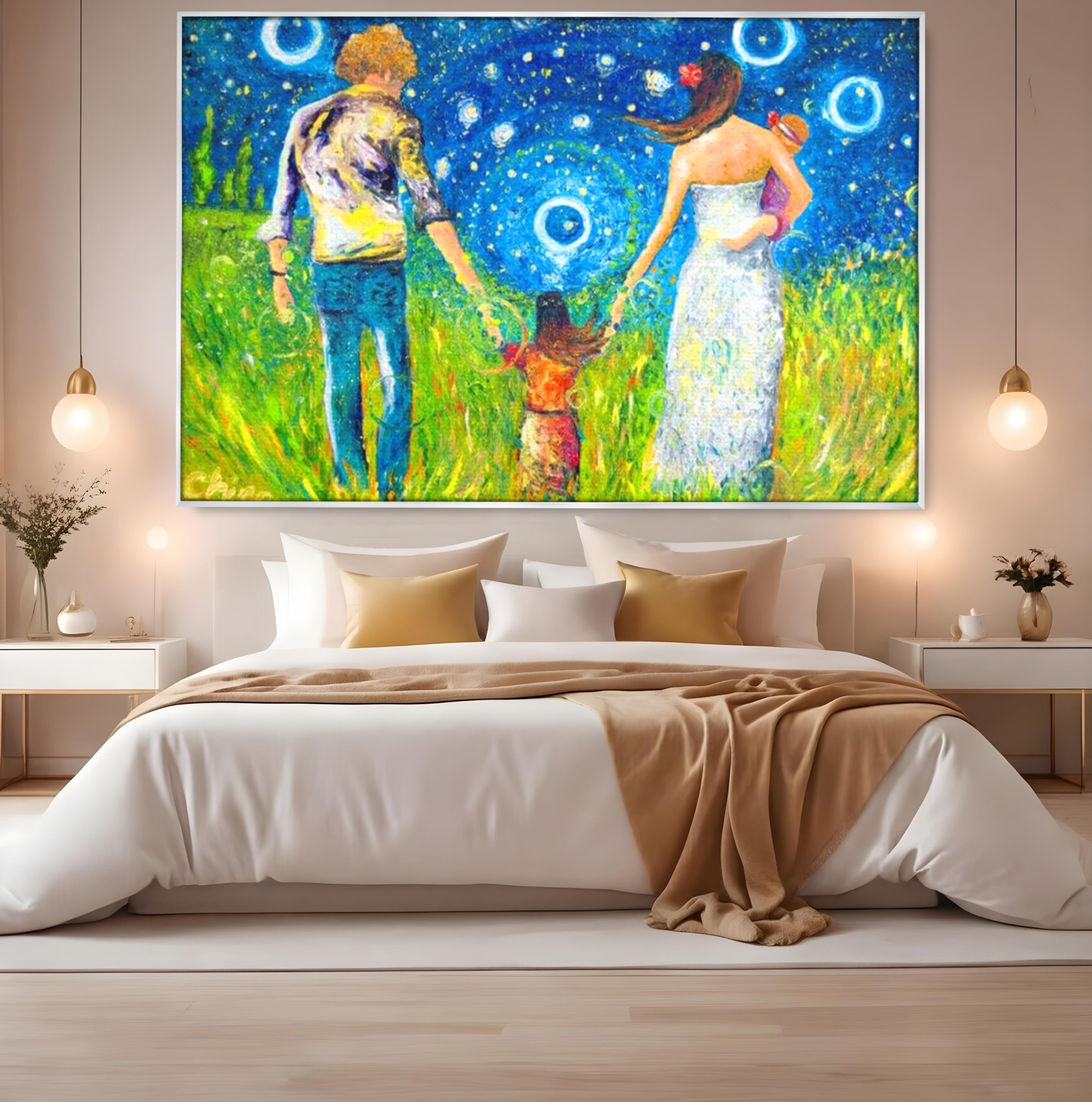 Tablou Canvas Premium, LuxCanva® K1020, Familia Impreuna, Mama, Tata, Copil, Cer, Pasi, Plimbare, Timp, Infinit, Iubire, Vesnicie, Inimi, Calatorie, Armonie, Emotie, Iubitor, Camera Copii