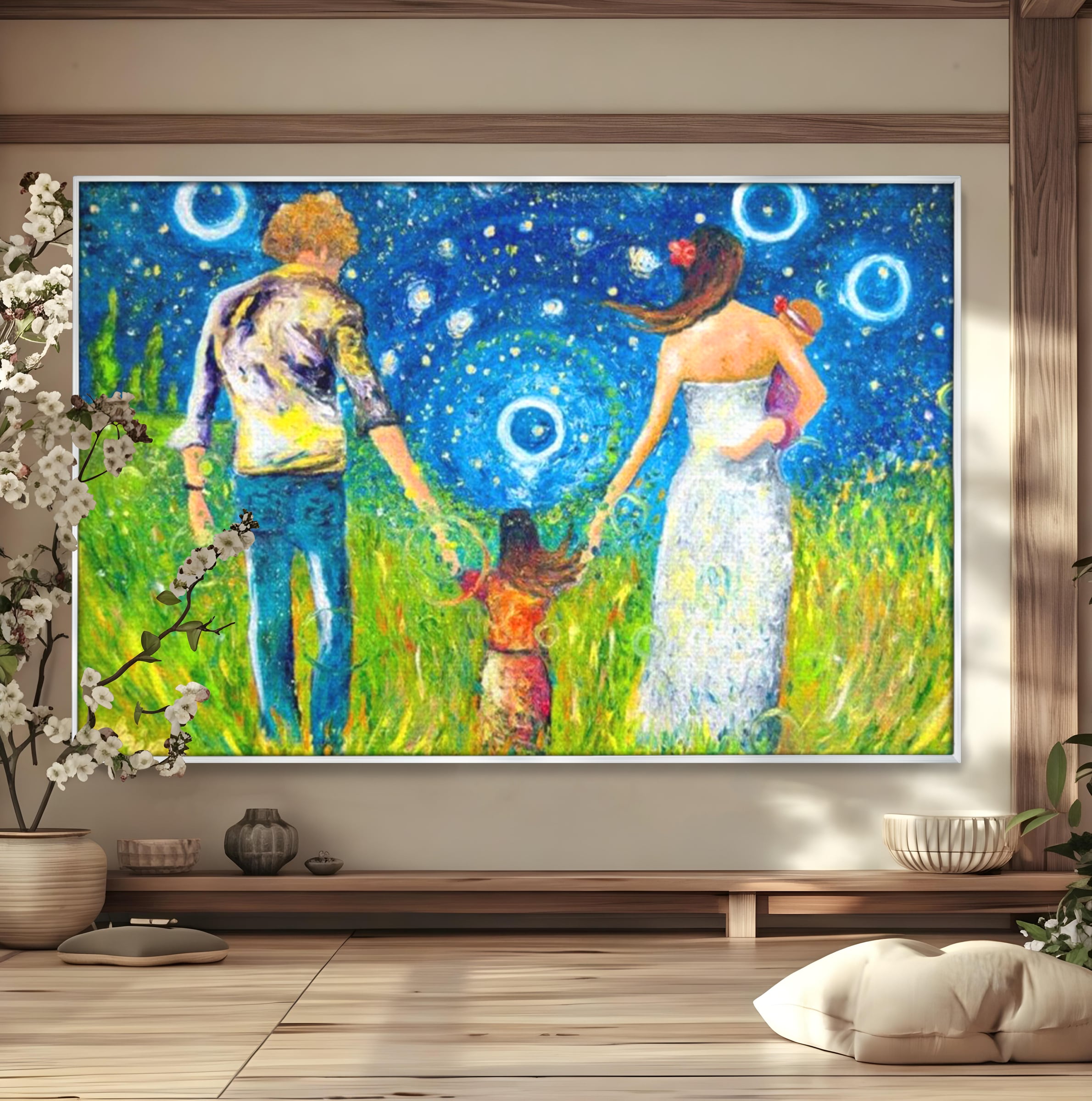 Tablou Canvas Premium, LuxCanva® K1020, Familia Impreuna, Mama, Tata, Copil, Cer, Pasi, Plimbare, Timp, Infinit, Iubire, Vesnicie, Inimi, Calatorie, Armonie, Emotie, Iubitor, Camera Copii