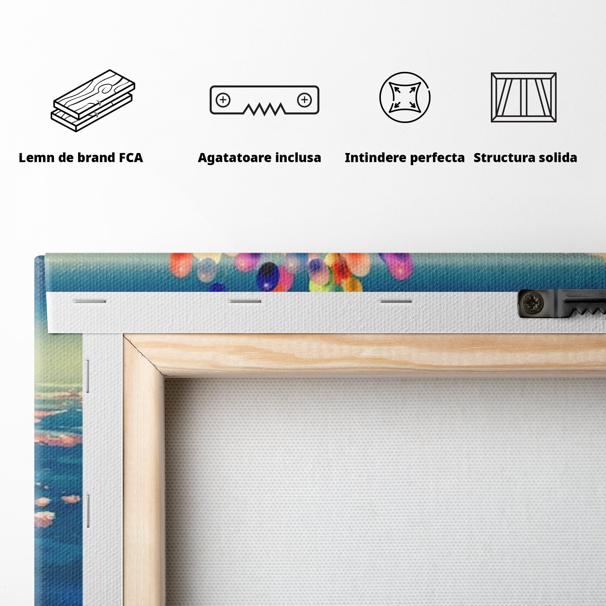 Tablou Canvas Premium, LuxCanva® K1021, Purtat de Curcubeu, Zbor, Nori, Inaltare, Culori, Baloane, Zburatoare, Magic, Fericire, Curaj, Aventura, Dorinte, Armonie, Fericire, Camera Copii