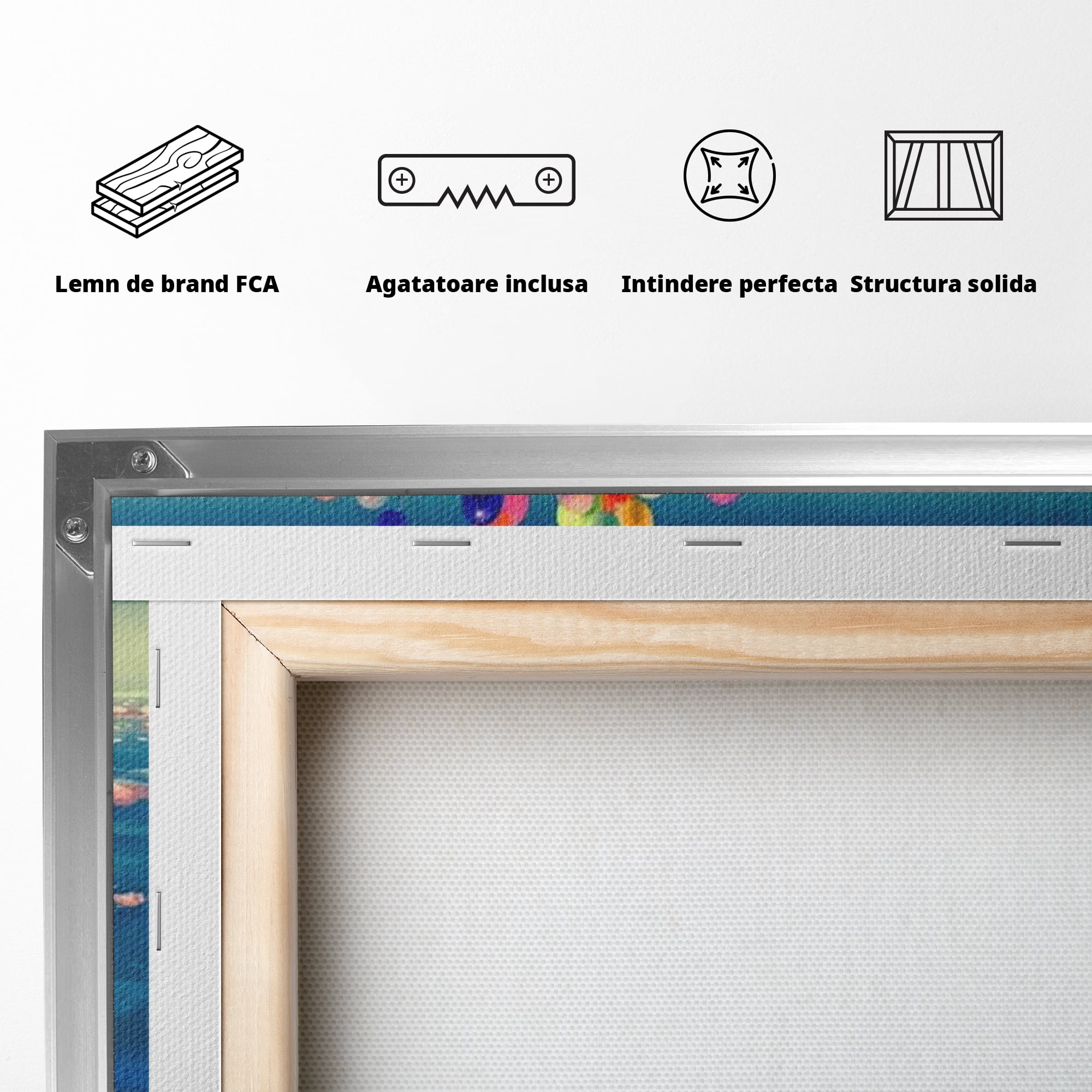 Tablou Canvas Premium, LuxCanva® K1021, Purtat de Curcubeu, Zbor, Nori, Inaltare, Culori, Baloane, Zburatoare, Magic, Fericire, Curaj, Aventura, Dorinte, Armonie, Fericire, Camera Copii