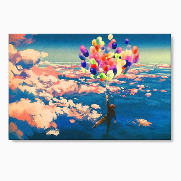 Tablou Canvas Premium, LuxCanva® K1021, Purtat de Curcubeu, Zbor, Nori, Inaltare, Culori, Baloane, Zburatoare, Magic, Fericire, Curaj, Aventura, Dorinte, Armonie, Fericire, Camera Copii