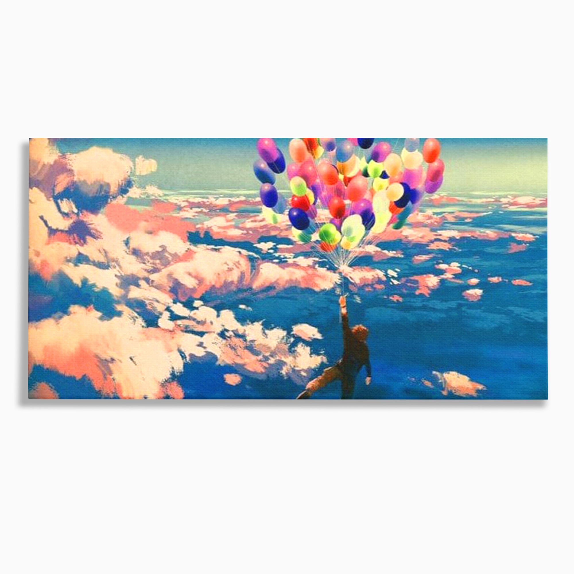 Tablou Canvas Premium, LuxCanva® K1021, Purtat de Curcubeu, Zbor, Nori, Inaltare, Culori, Baloane, Zburatoare, Magic, Fericire, Curaj, Aventura, Dorinte, Armonie, Fericire, Camera Copii