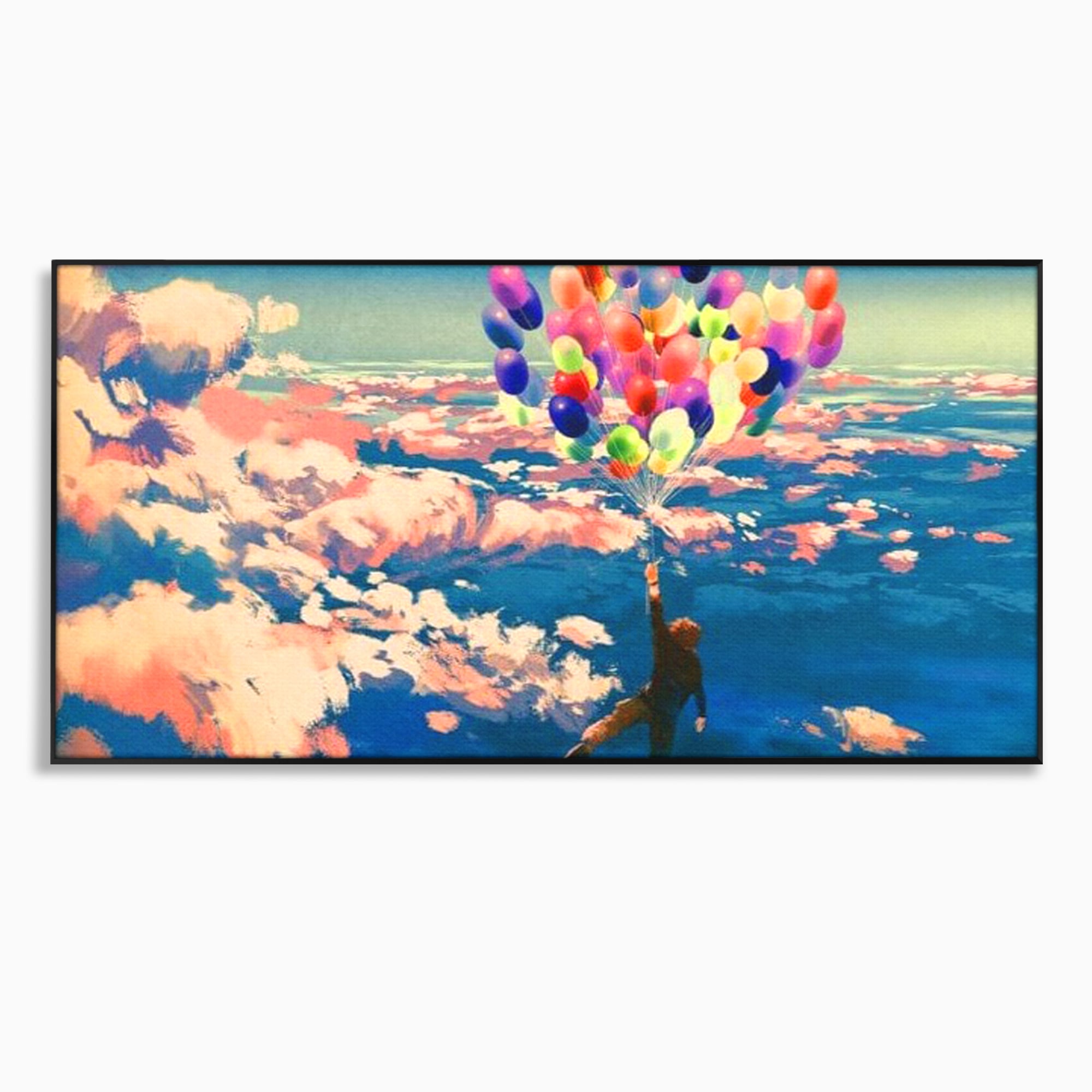 Tablou Canvas Premium, LuxCanva® K1021, Purtat de Curcubeu, Zbor, Nori, Inaltare, Culori, Baloane, Zburatoare, Magic, Fericire, Curaj, Aventura, Dorinte, Armonie, Fericire, Camera Copii