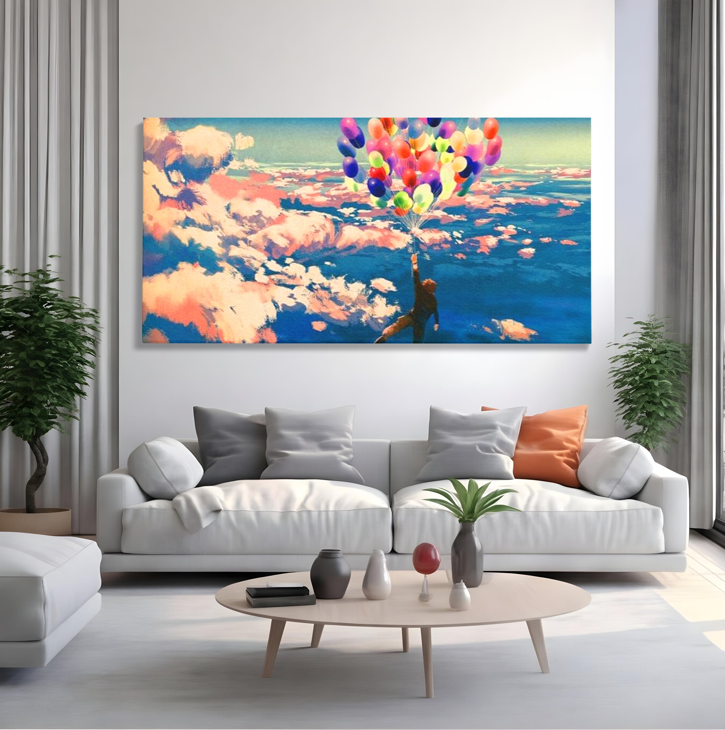 Tablou Canvas Premium, LuxCanva® K1021, Purtat de Curcubeu, Zbor, Nori, Inaltare, Culori, Baloane, Zburatoare, Magic, Fericire, Curaj, Aventura, Dorinte, Armonie, Fericire, Camera Copii