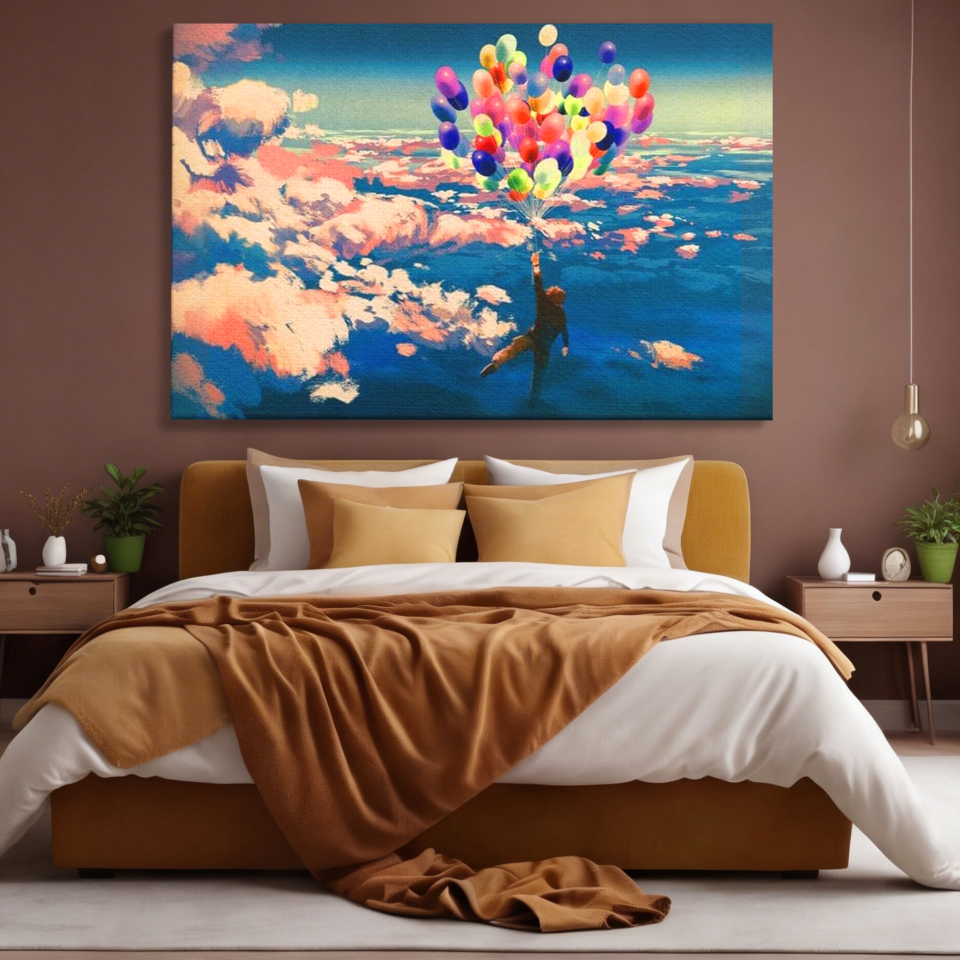 Tablou Canvas Premium, LuxCanva® K1021, Purtat de Curcubeu, Zbor, Nori, Inaltare, Culori, Baloane, Zburatoare, Magic, Fericire, Curaj, Aventura, Dorinte, Armonie, Fericire, Camera Copii