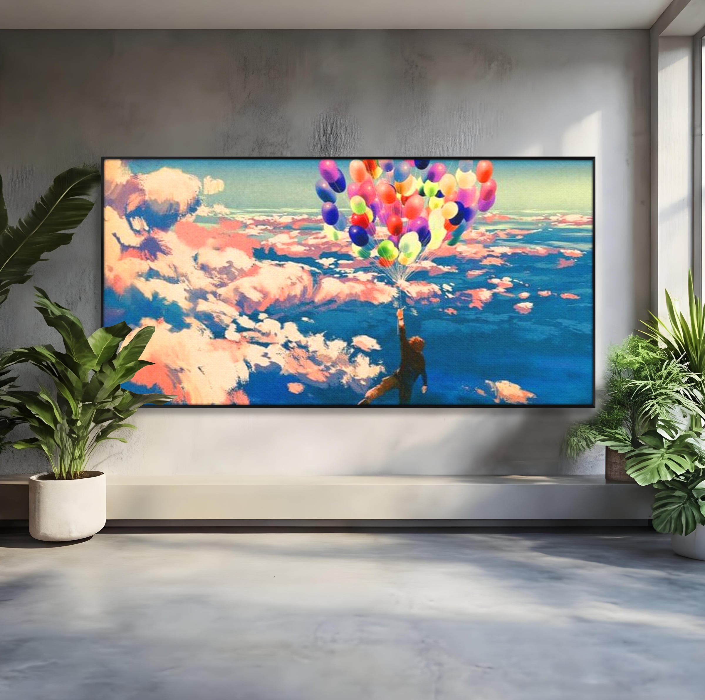Tablou Canvas Premium, LuxCanva® K1021, Purtat de Curcubeu, Zbor, Nori, Inaltare, Culori, Baloane, Zburatoare, Magic, Fericire, Curaj, Aventura, Dorinte, Armonie, Fericire, Camera Copii