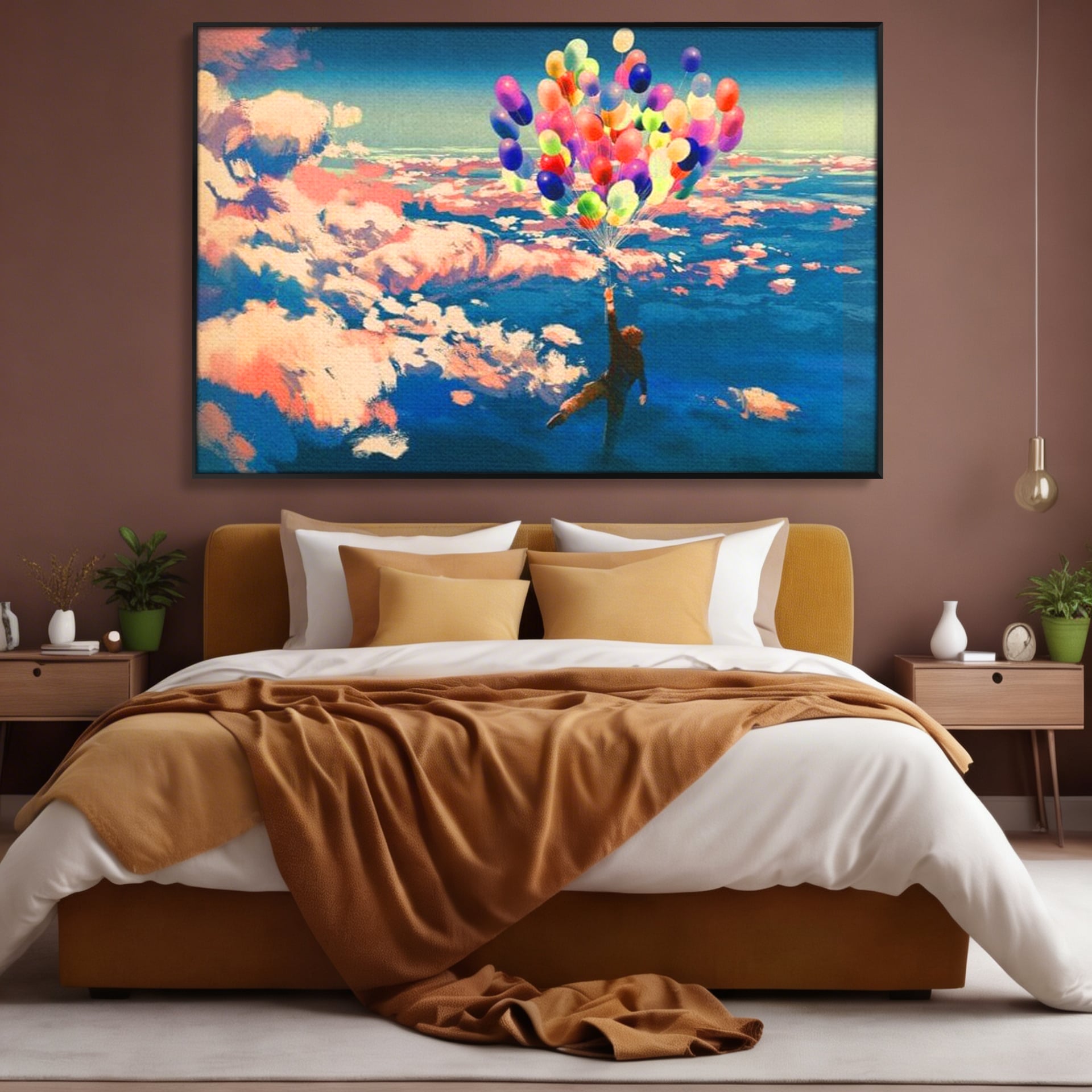 Tablou Canvas Premium, LuxCanva® K1021, Purtat de Curcubeu, Zbor, Nori, Inaltare, Culori, Baloane, Zburatoare, Magic, Fericire, Curaj, Aventura, Dorinte, Armonie, Fericire, Camera Copii