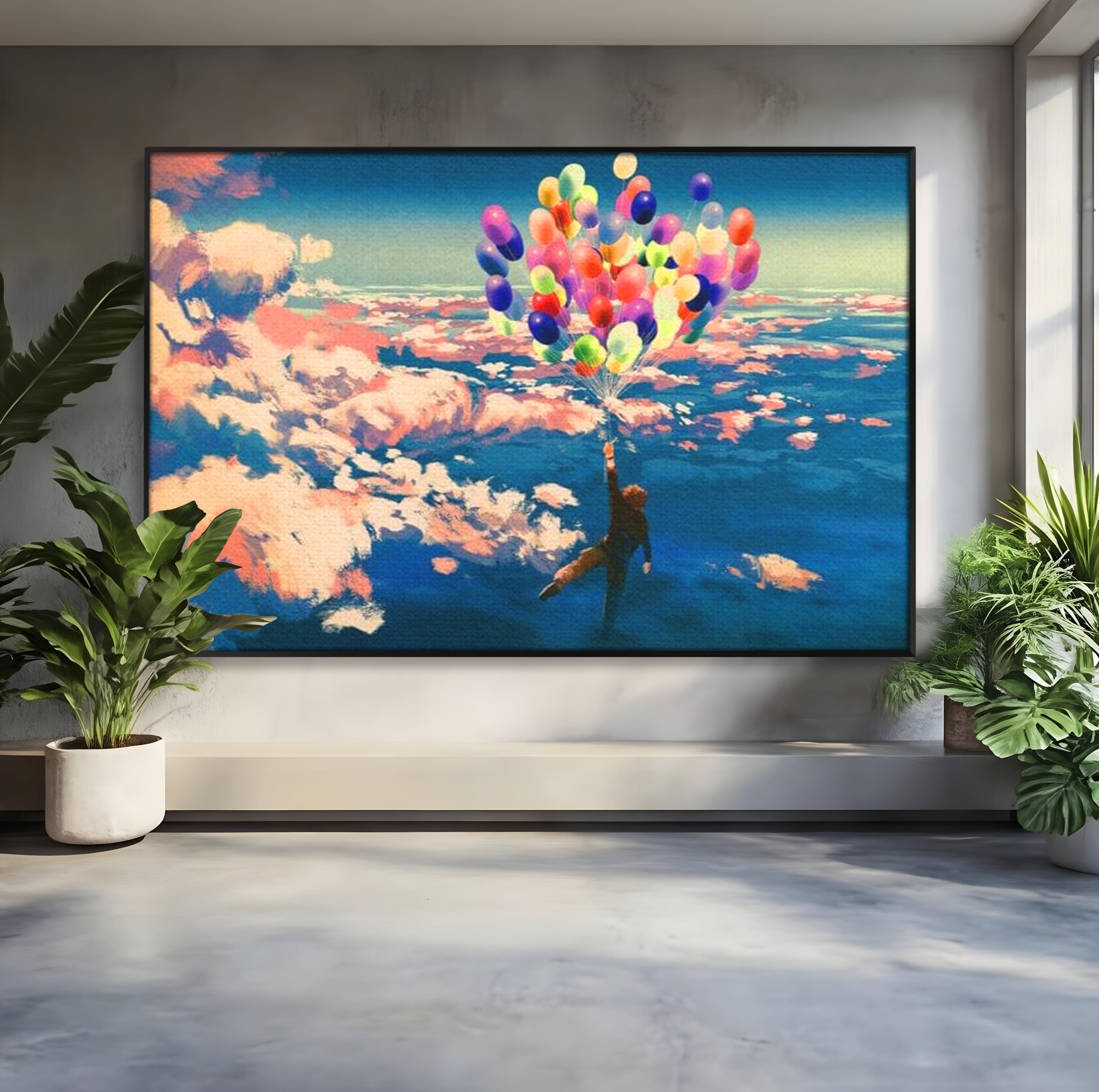 Tablou Canvas Premium, LuxCanva® K1021, Purtat de Curcubeu, Zbor, Nori, Inaltare, Culori, Baloane, Zburatoare, Magic, Fericire, Curaj, Aventura, Dorinte, Armonie, Fericire, Camera Copii