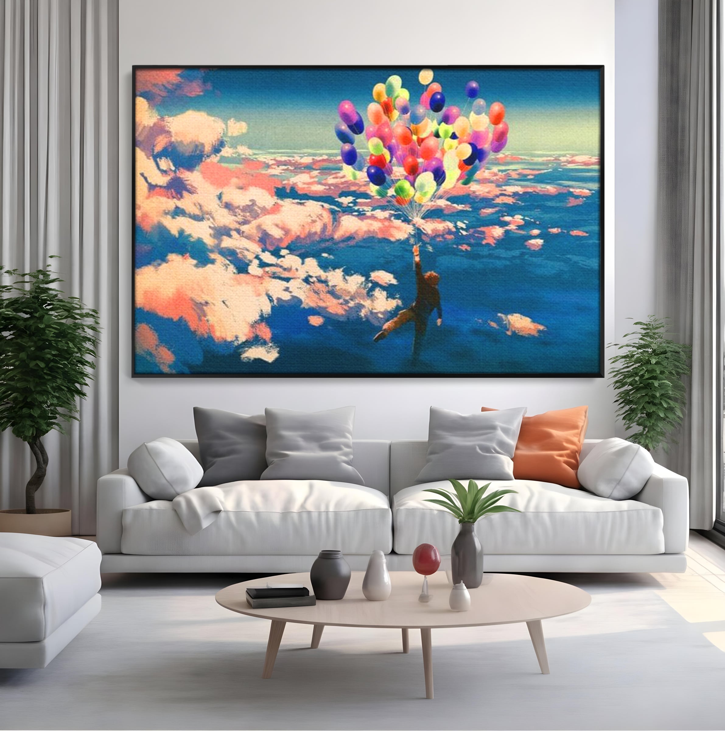 Tablou Canvas Premium, LuxCanva® K1021, Purtat de Curcubeu, Zbor, Nori, Inaltare, Culori, Baloane, Zburatoare, Magic, Fericire, Curaj, Aventura, Dorinte, Armonie, Fericire, Camera Copii
