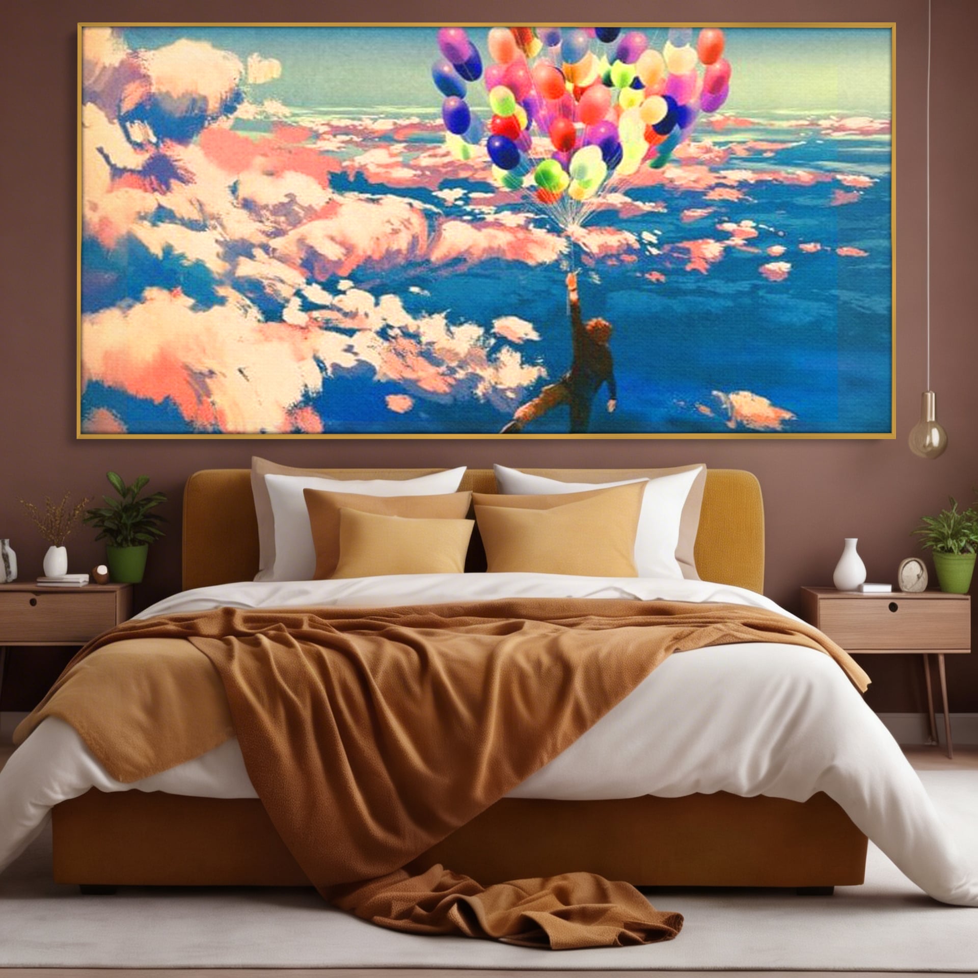 Tablou Canvas Premium, LuxCanva® K1021, Purtat de Curcubeu, Zbor, Nori, Inaltare, Culori, Baloane, Zburatoare, Magic, Fericire, Curaj, Aventura, Dorinte, Armonie, Fericire, Camera Copii