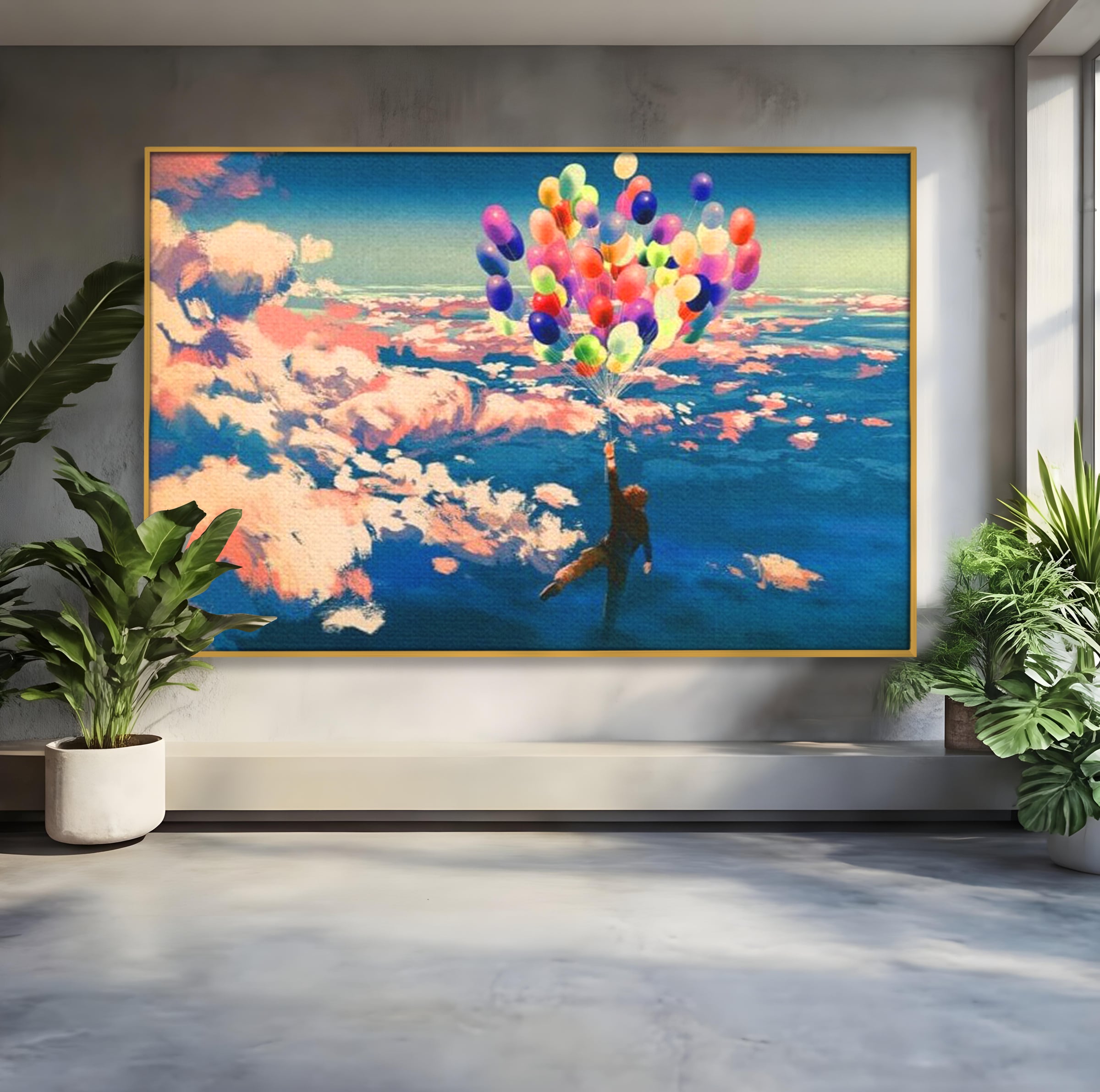 Tablou Canvas Premium, LuxCanva® K1021, Purtat de Curcubeu, Zbor, Nori, Inaltare, Culori, Baloane, Zburatoare, Magic, Fericire, Curaj, Aventura, Dorinte, Armonie, Fericire, Camera Copii