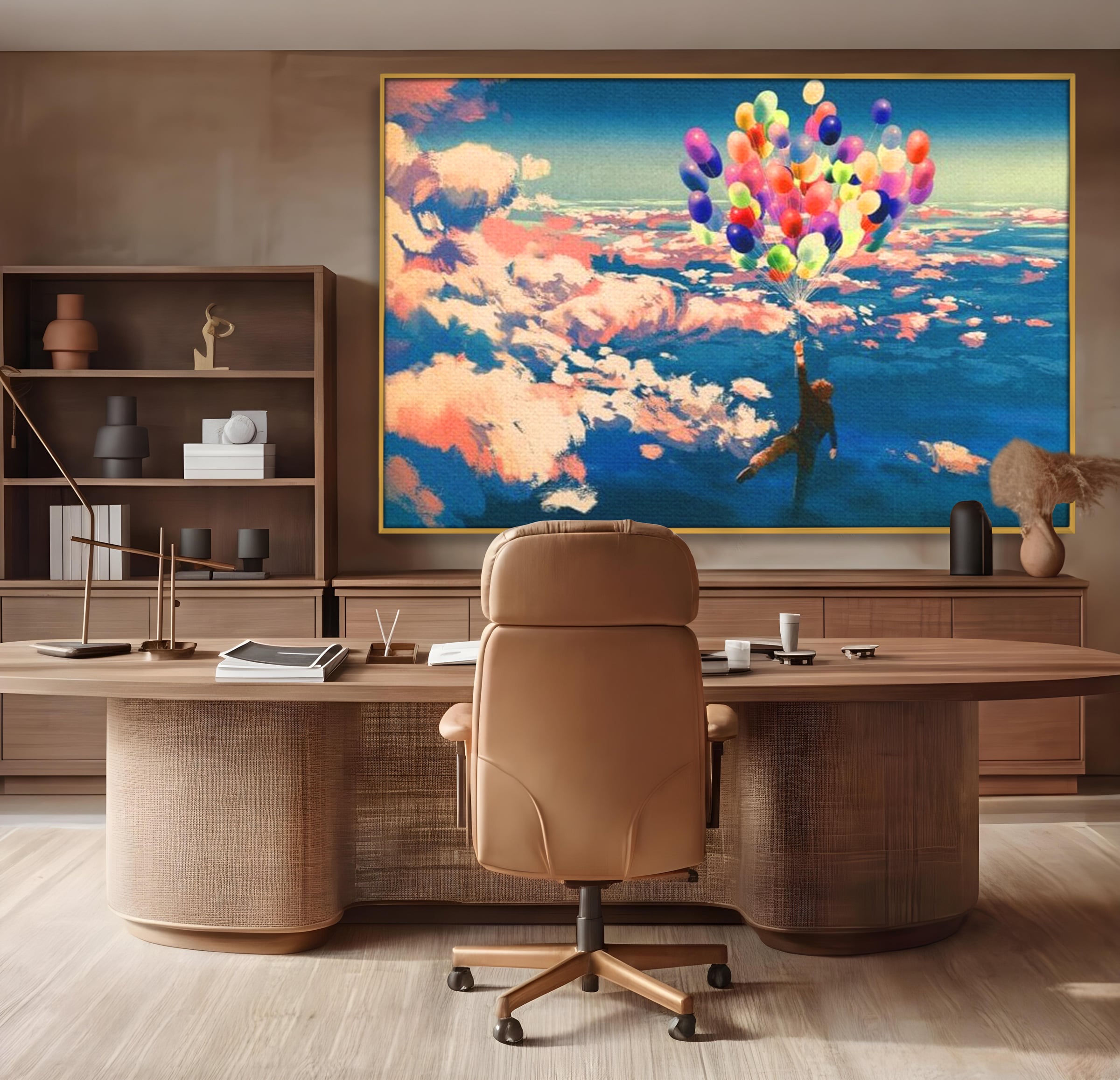 Tablou Canvas Premium, LuxCanva® K1021, Purtat de Curcubeu, Zbor, Nori, Inaltare, Culori, Baloane, Zburatoare, Magic, Fericire, Curaj, Aventura, Dorinte, Armonie, Fericire, Camera Copii