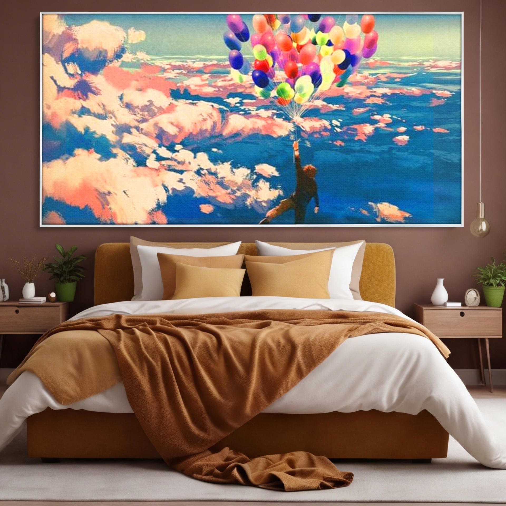 Tablou Canvas Premium, LuxCanva® K1021, Purtat de Curcubeu, Zbor, Nori, Inaltare, Culori, Baloane, Zburatoare, Magic, Fericire, Curaj, Aventura, Dorinte, Armonie, Fericire, Camera Copii