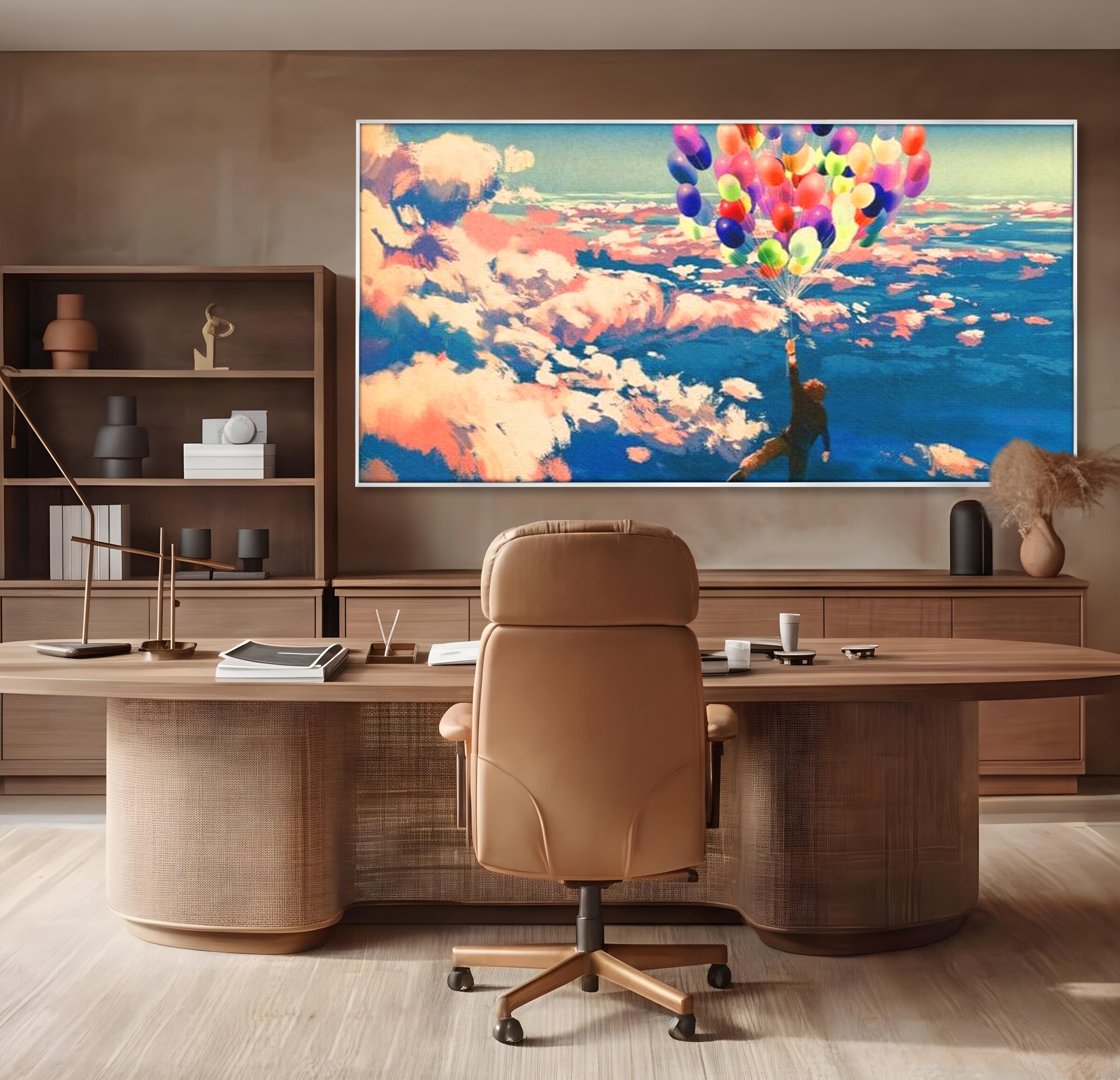 Tablou Canvas Premium, LuxCanva® K1021, Purtat de Curcubeu, Zbor, Nori, Inaltare, Culori, Baloane, Zburatoare, Magic, Fericire, Curaj, Aventura, Dorinte, Armonie, Fericire, Camera Copii
