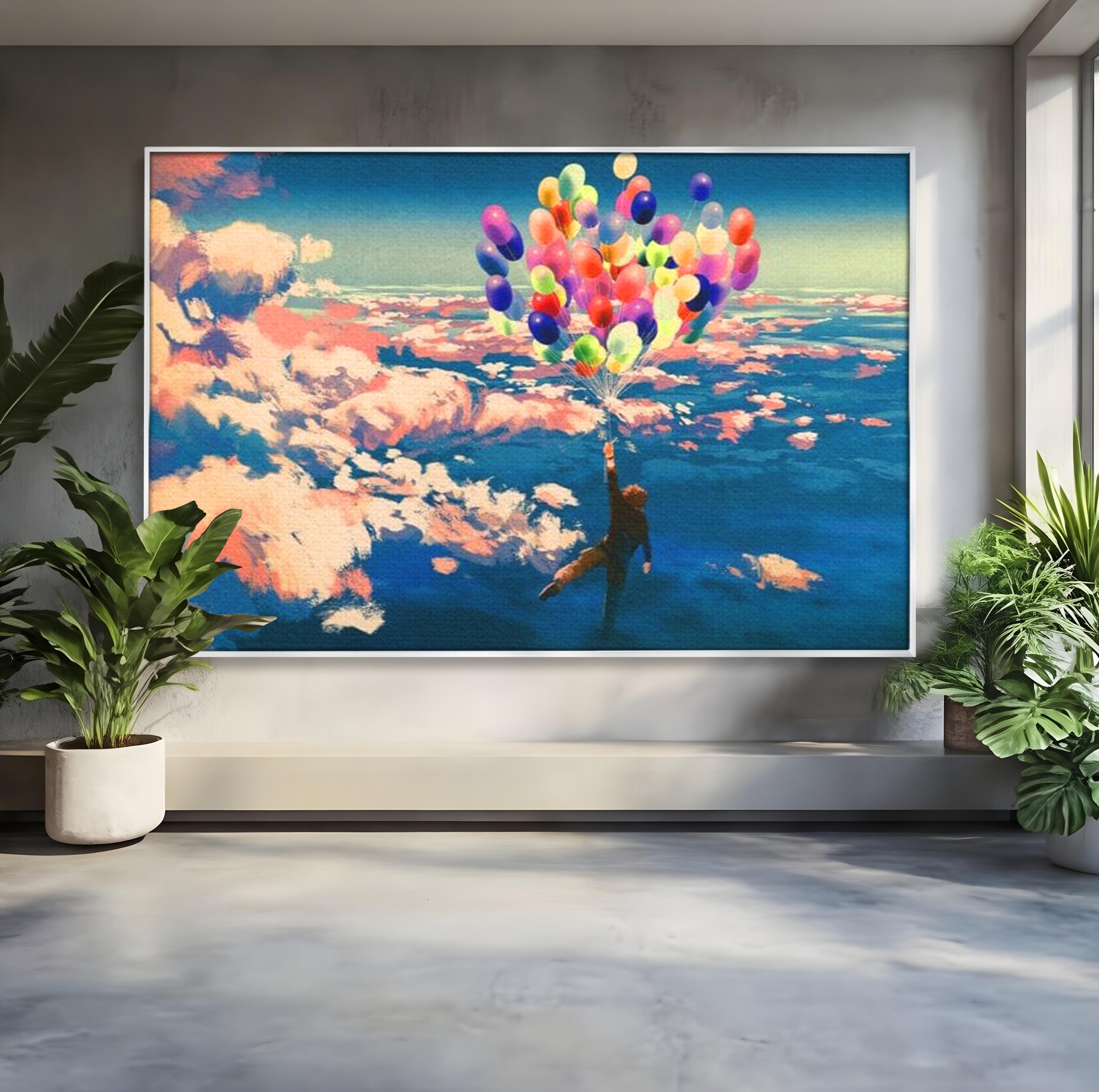 Tablou Canvas Premium, LuxCanva® K1021, Purtat de Curcubeu, Zbor, Nori, Inaltare, Culori, Baloane, Zburatoare, Magic, Fericire, Curaj, Aventura, Dorinte, Armonie, Fericire, Camera Copii