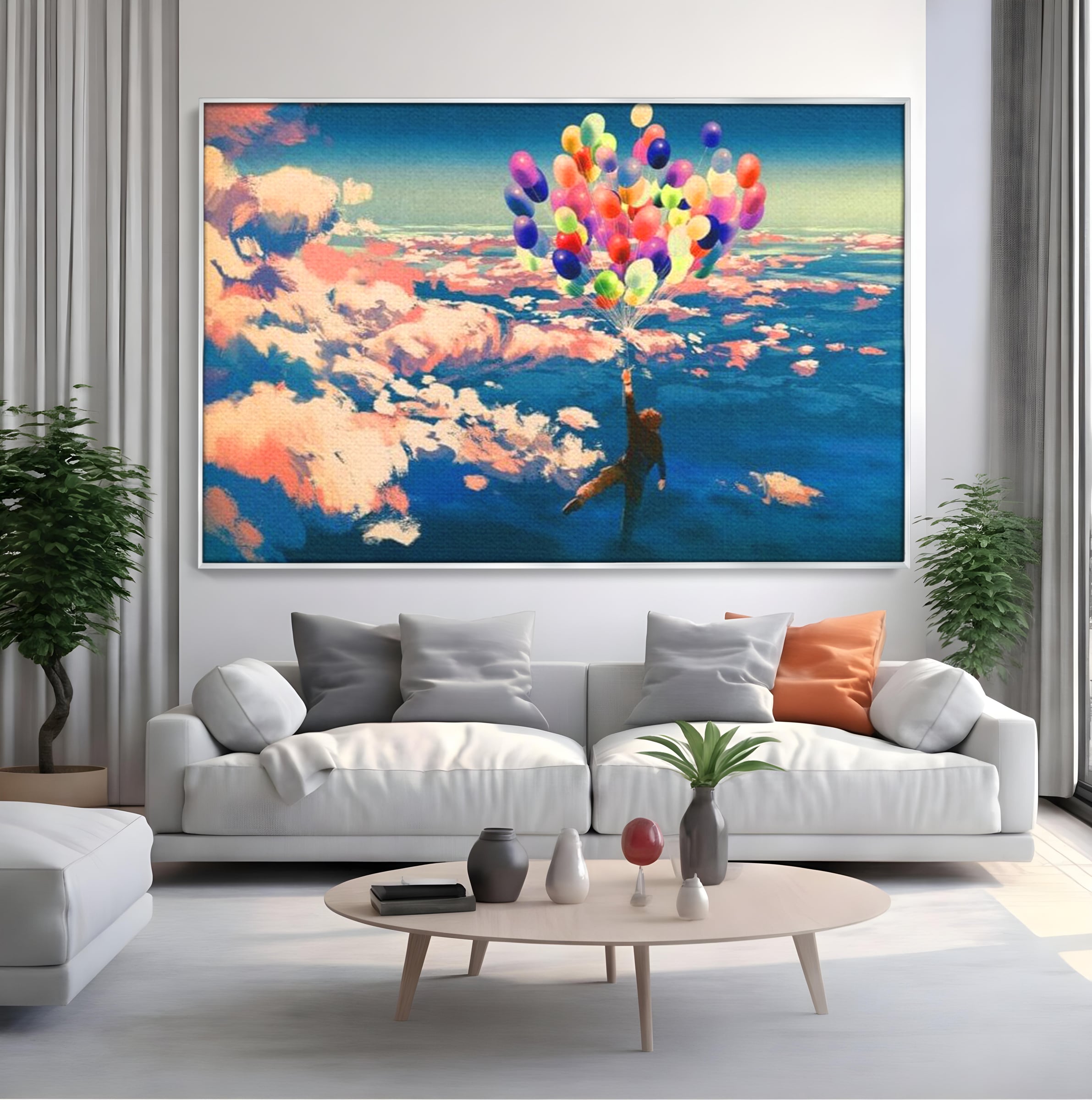 Tablou Canvas Premium, LuxCanva® K1021, Purtat de Curcubeu, Zbor, Nori, Inaltare, Culori, Baloane, Zburatoare, Magic, Fericire, Curaj, Aventura, Dorinte, Armonie, Fericire, Camera Copii