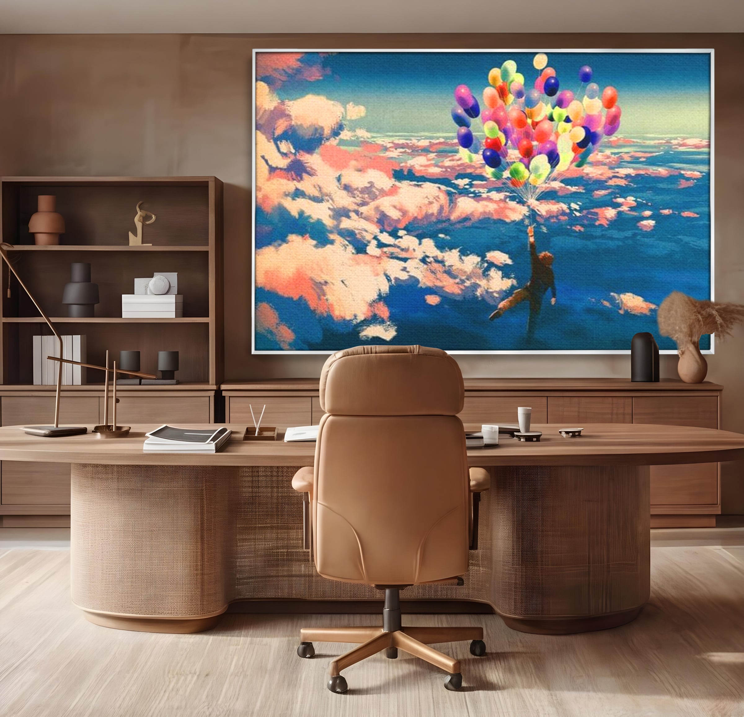 Tablou Canvas Premium, LuxCanva® K1021, Purtat de Curcubeu, Zbor, Nori, Inaltare, Culori, Baloane, Zburatoare, Magic, Fericire, Curaj, Aventura, Dorinte, Armonie, Fericire, Camera Copii