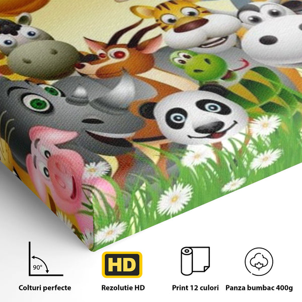 Leinwandbilder Premium, LuxCanva® K1022, Fröhliche Dschungelfreunde, Tiere, Cartoons, Dschungel, Dschungel, Ausmalen, Bunt, Fröhlich, Kindergarten, Bildung, Natur, Cresa, Giraffe, Löwe, Kinderzimmer