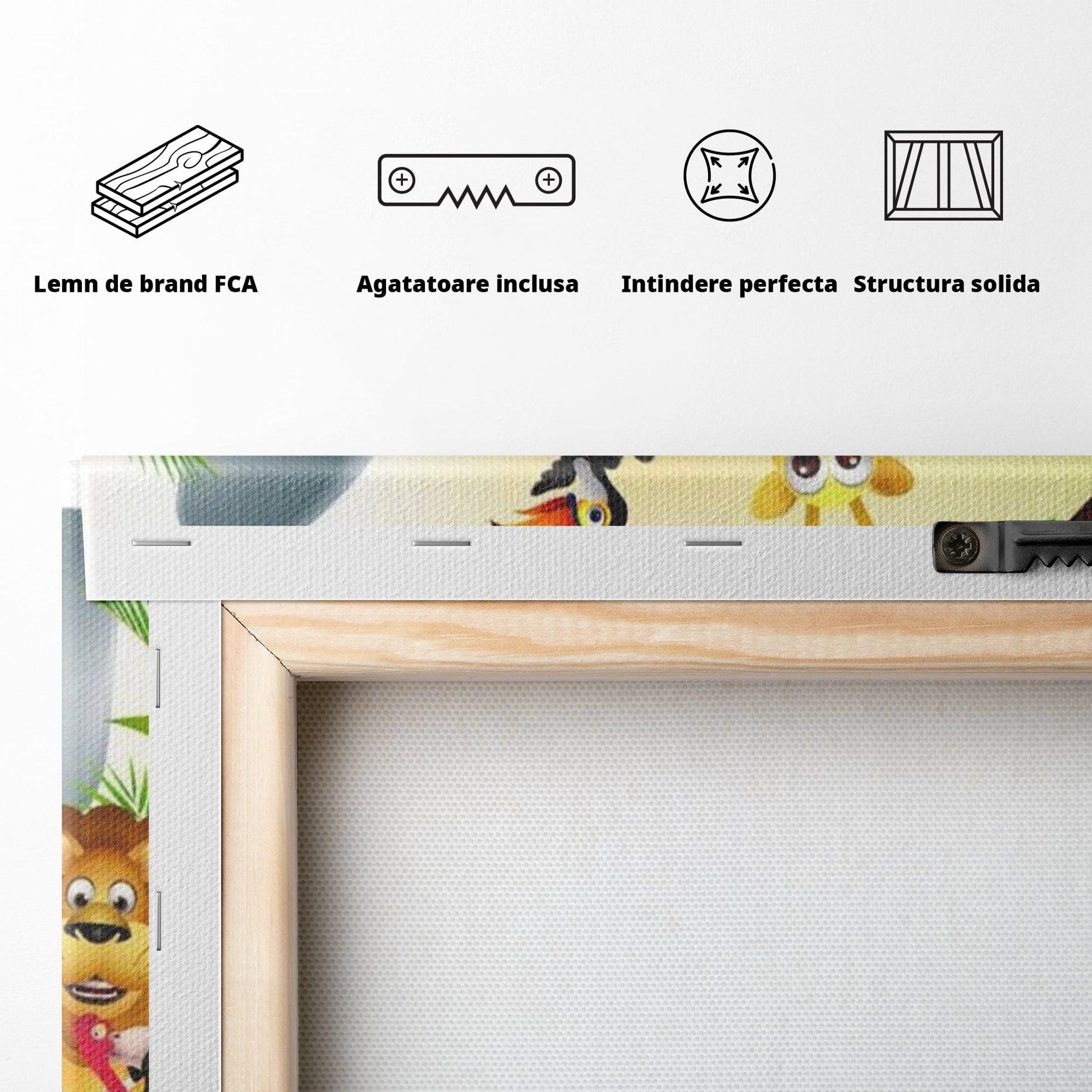 Leinwandbilder Premium, LuxCanva® K1022, Fröhliche Dschungelfreunde, Tiere, Cartoons, Dschungel, Dschungel, Ausmalen, Bunt, Fröhlich, Kindergarten, Bildung, Natur, Cresa, Giraffe, Löwe, Kinderzimmer