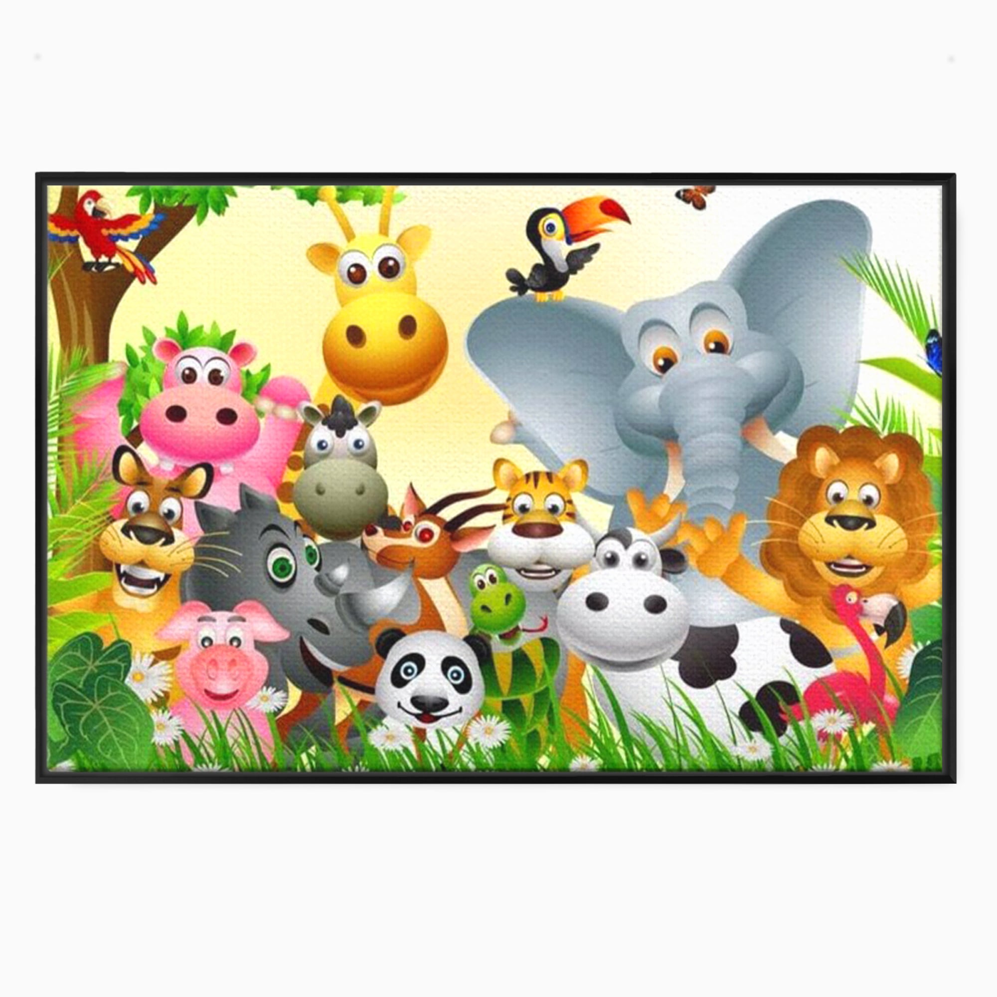 Leinwandbilder Premium, LuxCanva® K1022, Fröhliche Dschungelfreunde, Tiere, Cartoons, Dschungel, Dschungel, Ausmalen, Bunt, Fröhlich, Kindergarten, Bildung, Natur, Cresa, Giraffe, Löwe, Kinderzimmer